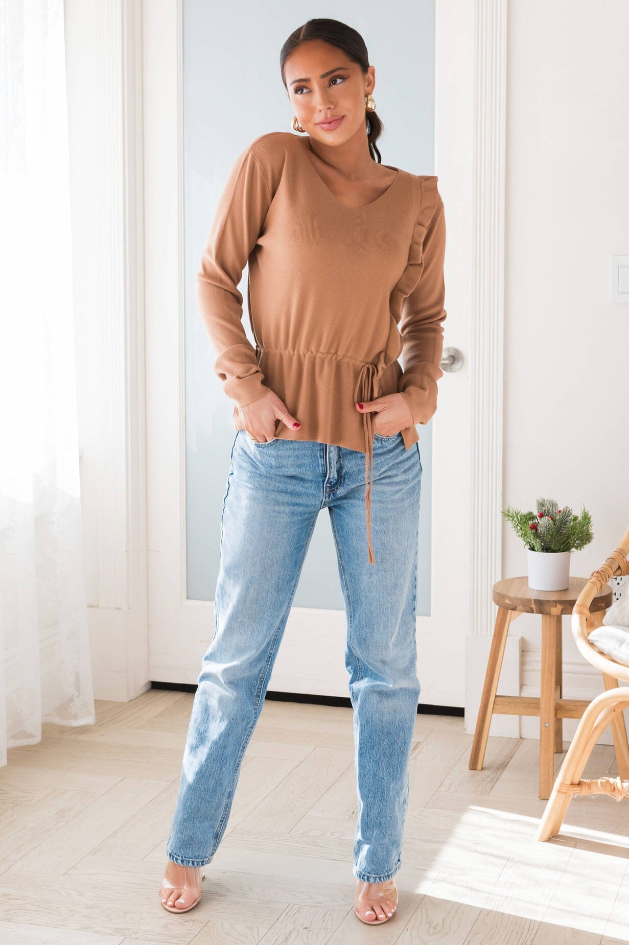 Beauty In Laughter Modest Ruffle Sweater Modest Dresses vendor-unknown