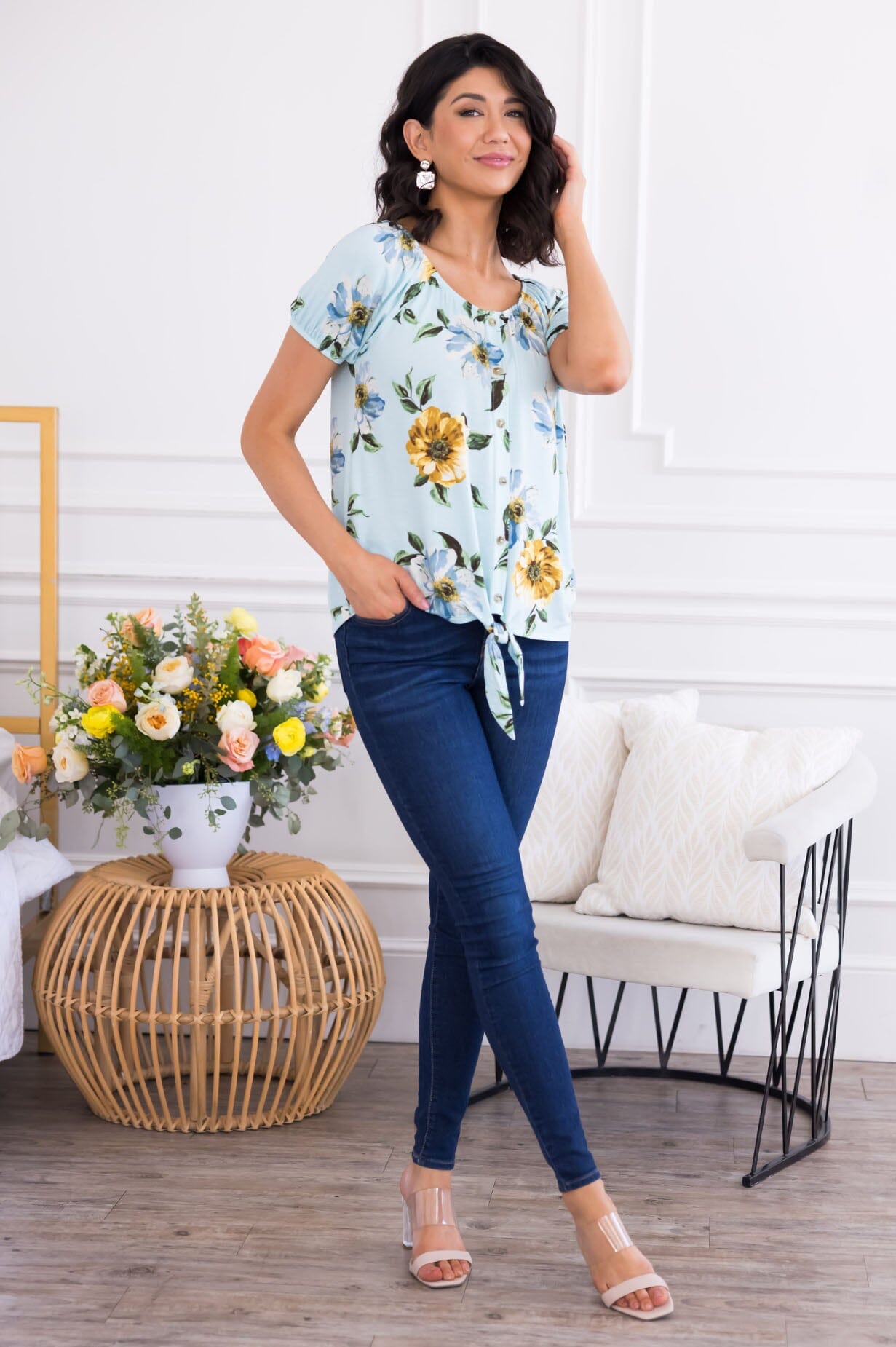 Sunflower Garden Tie Front Top Tops vendor-unknown