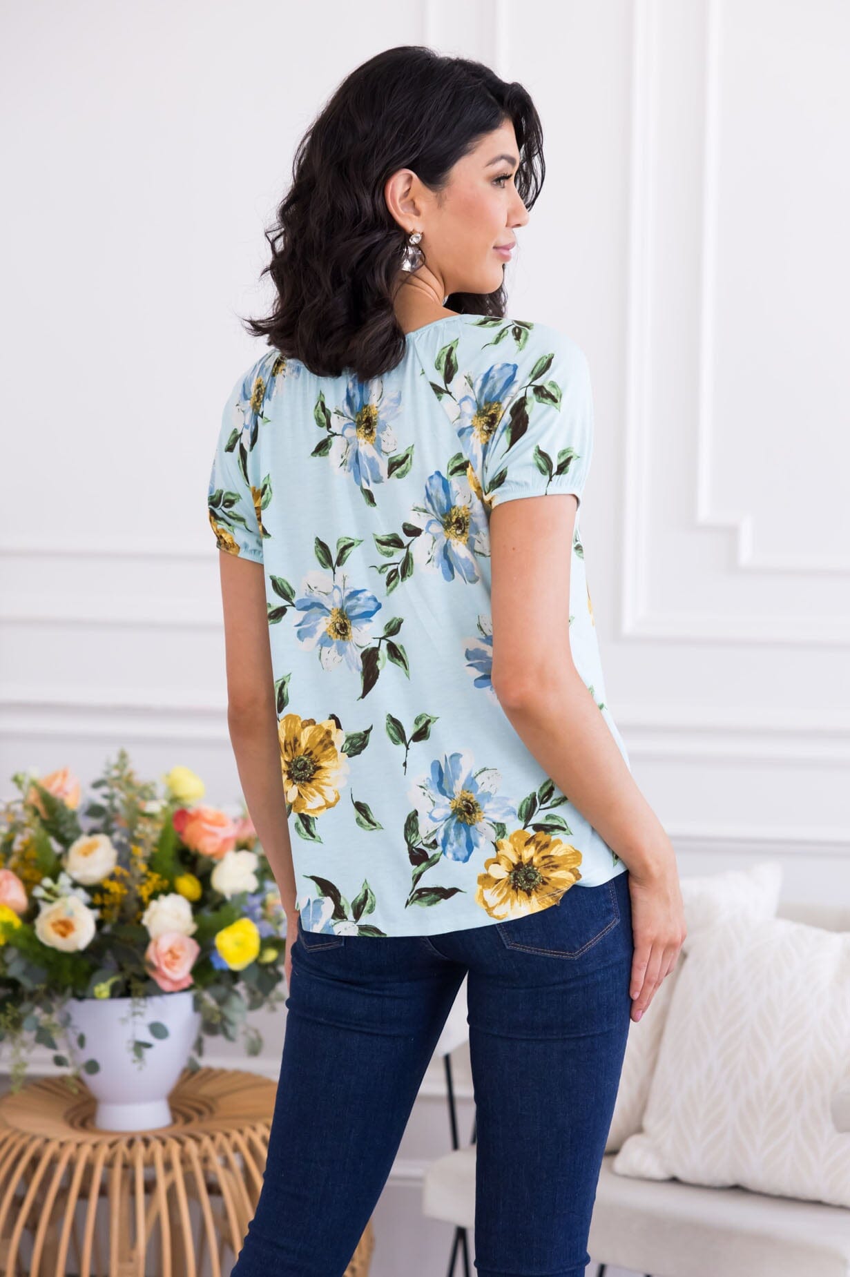Sunflower Garden Tie Front Top Tops vendor-unknown
