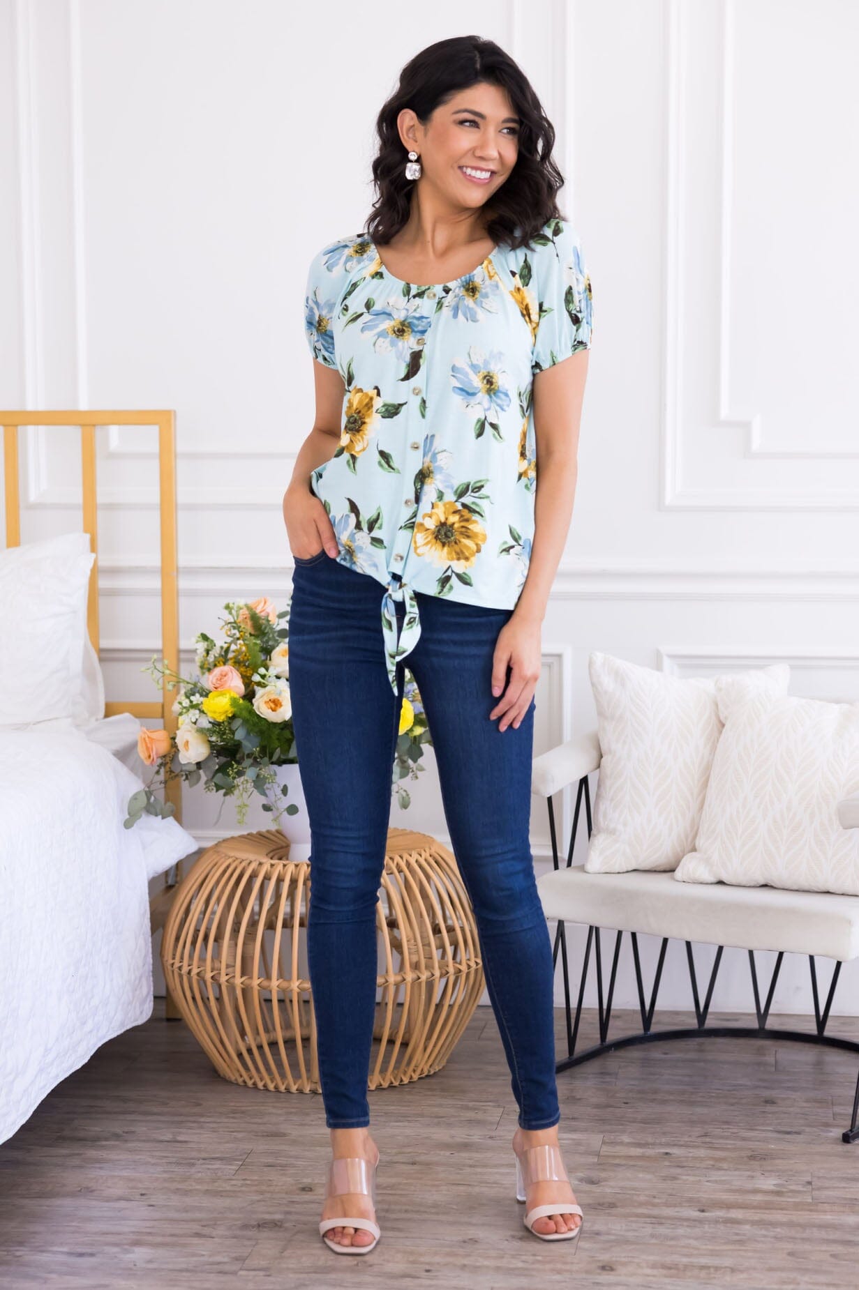 Sunflower Garden Tie Front Top Tops vendor-unknown