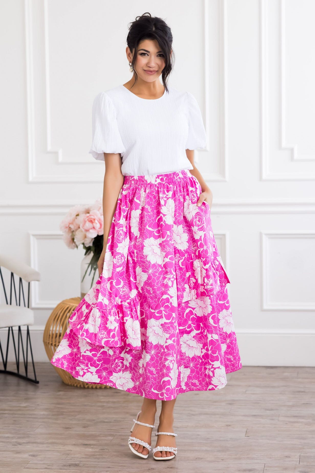 Flower Fields Maxi Skirt Modest Dresses vendor-unknown