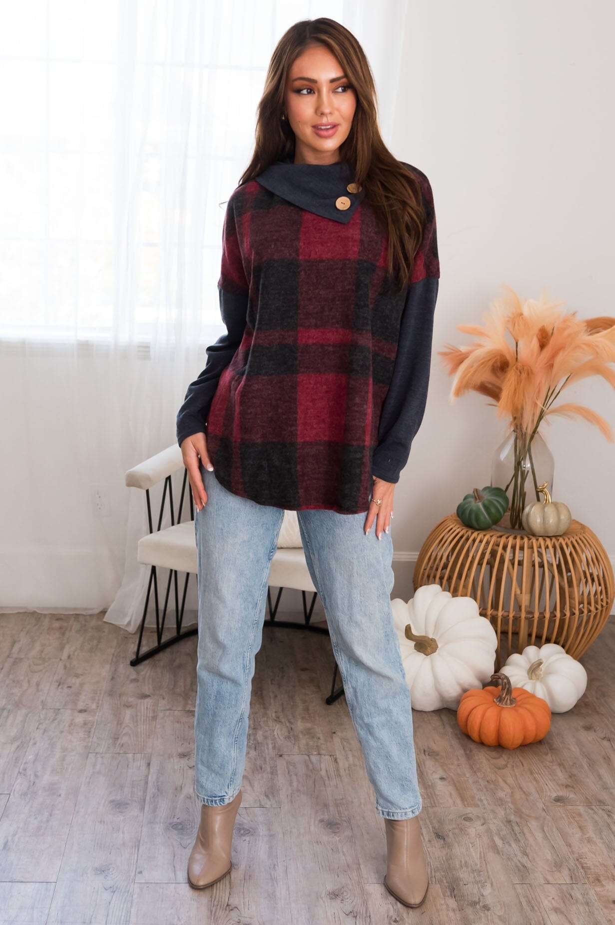 No Goodbyes Modest Cowl Neck Sweater Tops vendor-unknown