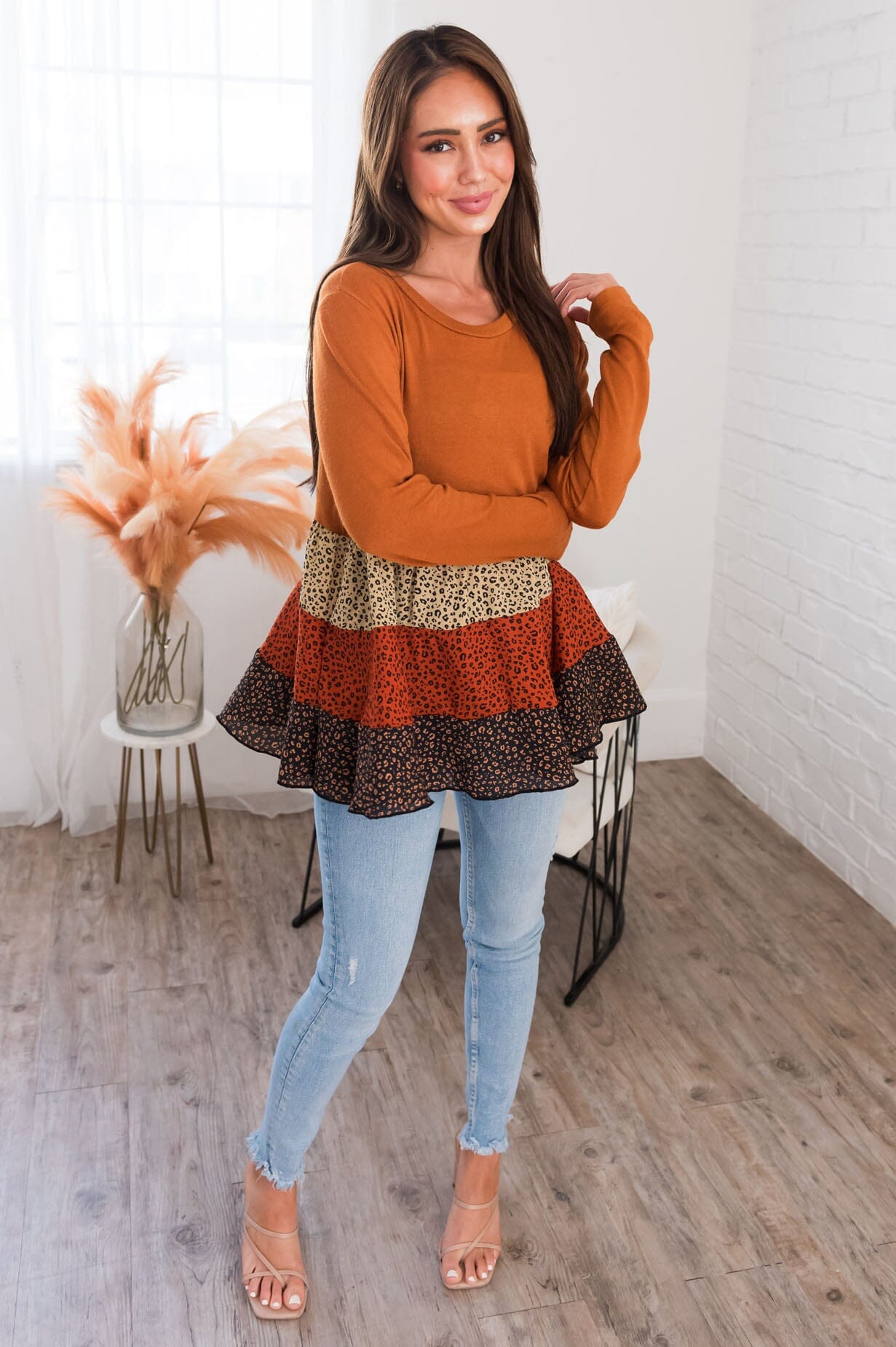 Full Of Excitement Modest Color Block Top Tops vendor-unknown