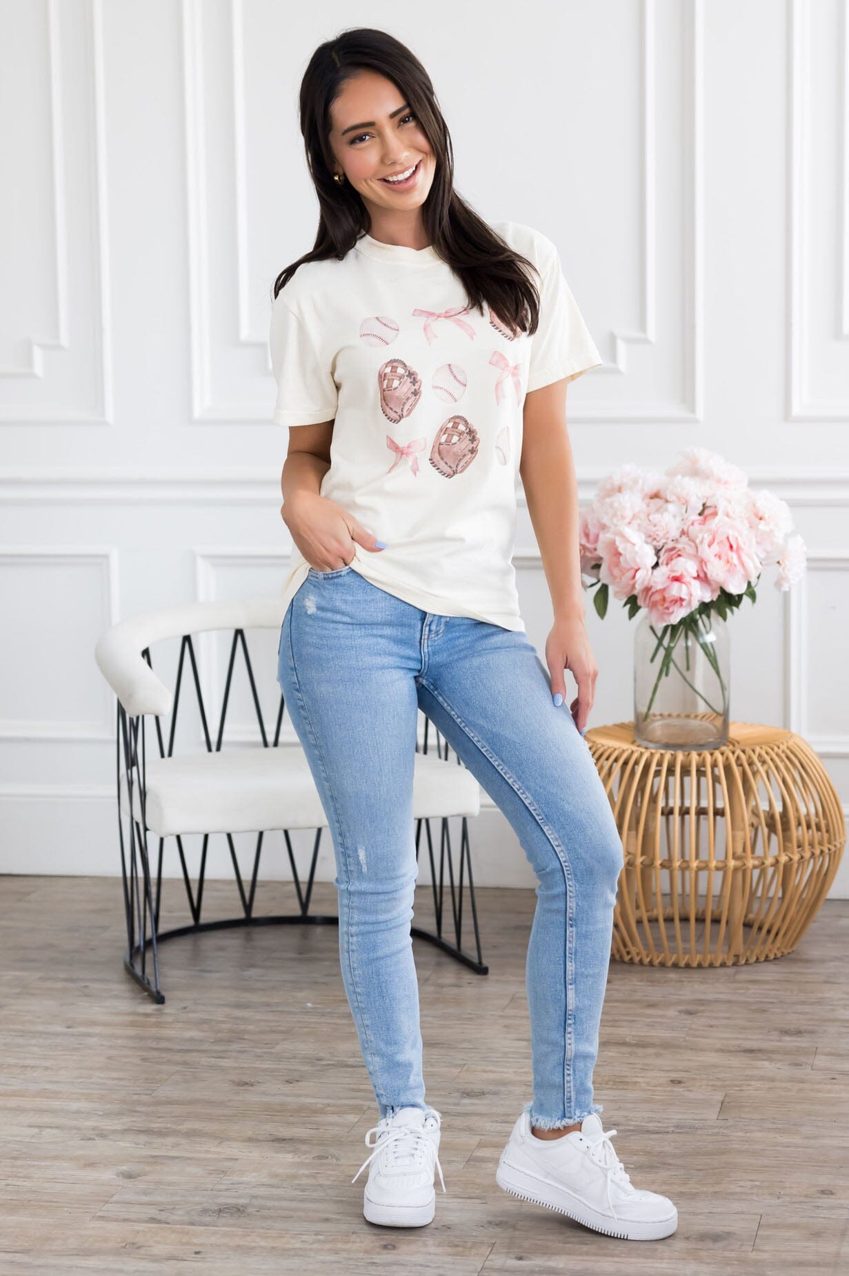 Baseball & Bows Graphic Tee Modest Dresses vendor-unknown