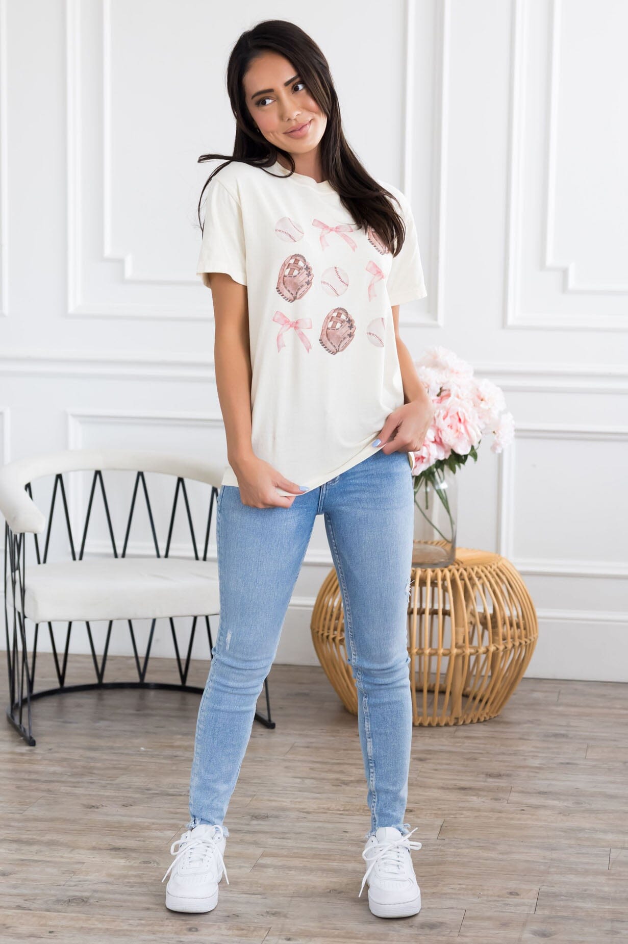 Baseball & Bows Graphic Tee Modest Dresses vendor-unknown