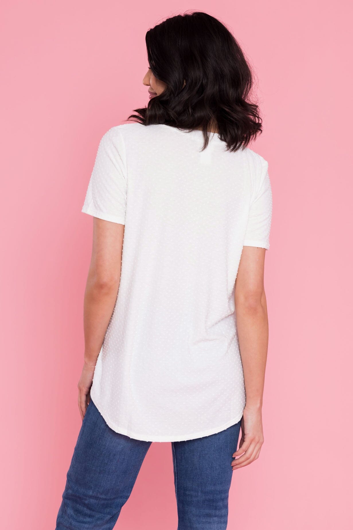 A Little Swiss Dot & Cheer V-Neck Top Modest Dresses vendor-unknown