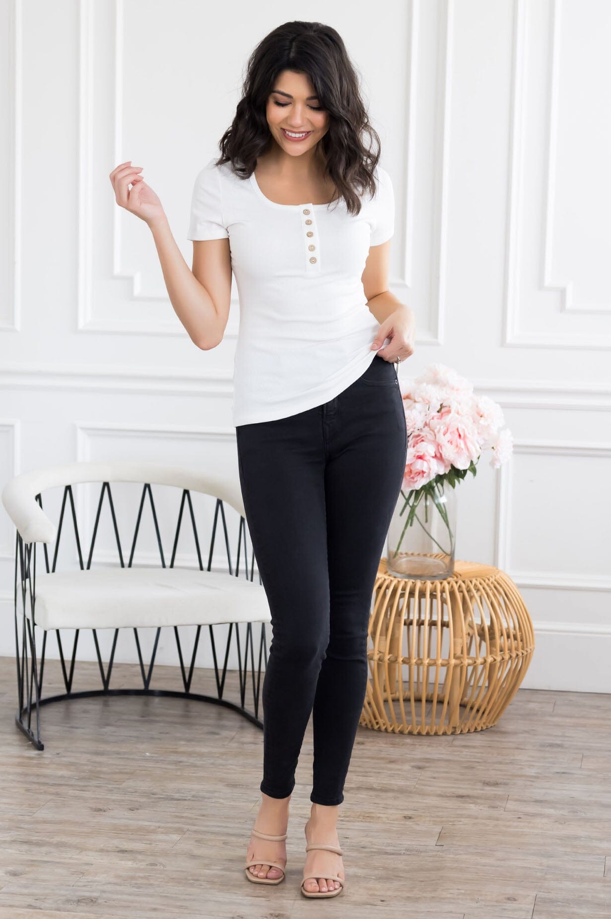 Sunday Stroll Ribbed Henley Tops vendor-unknown