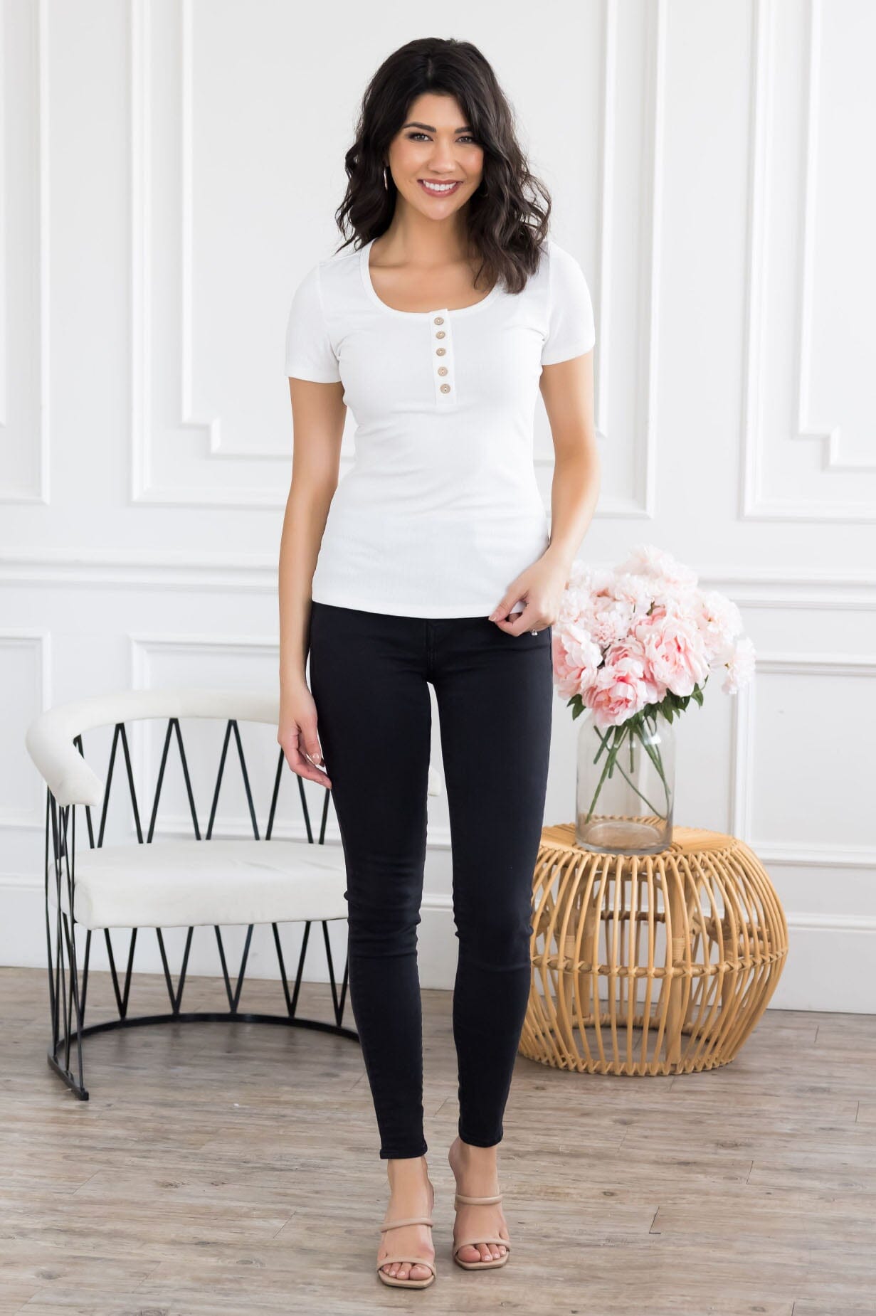 Sunday Stroll Ribbed Henley Tops vendor-unknown