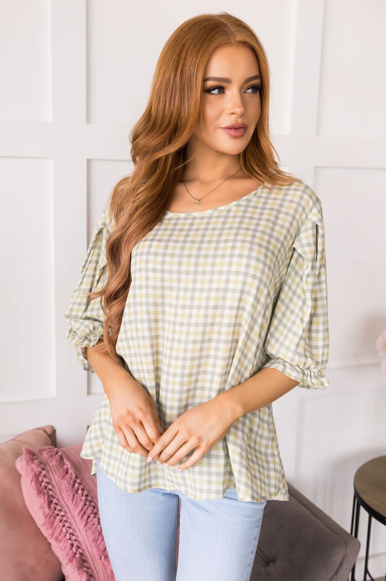 Until We Meet Again Gingham Blouse Tops vendor-unknown