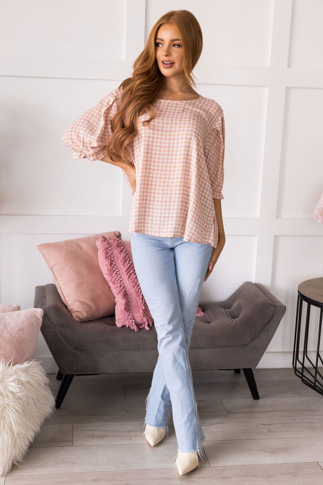 Until We Meet Again Gingham Blouse Tops vendor-unknown