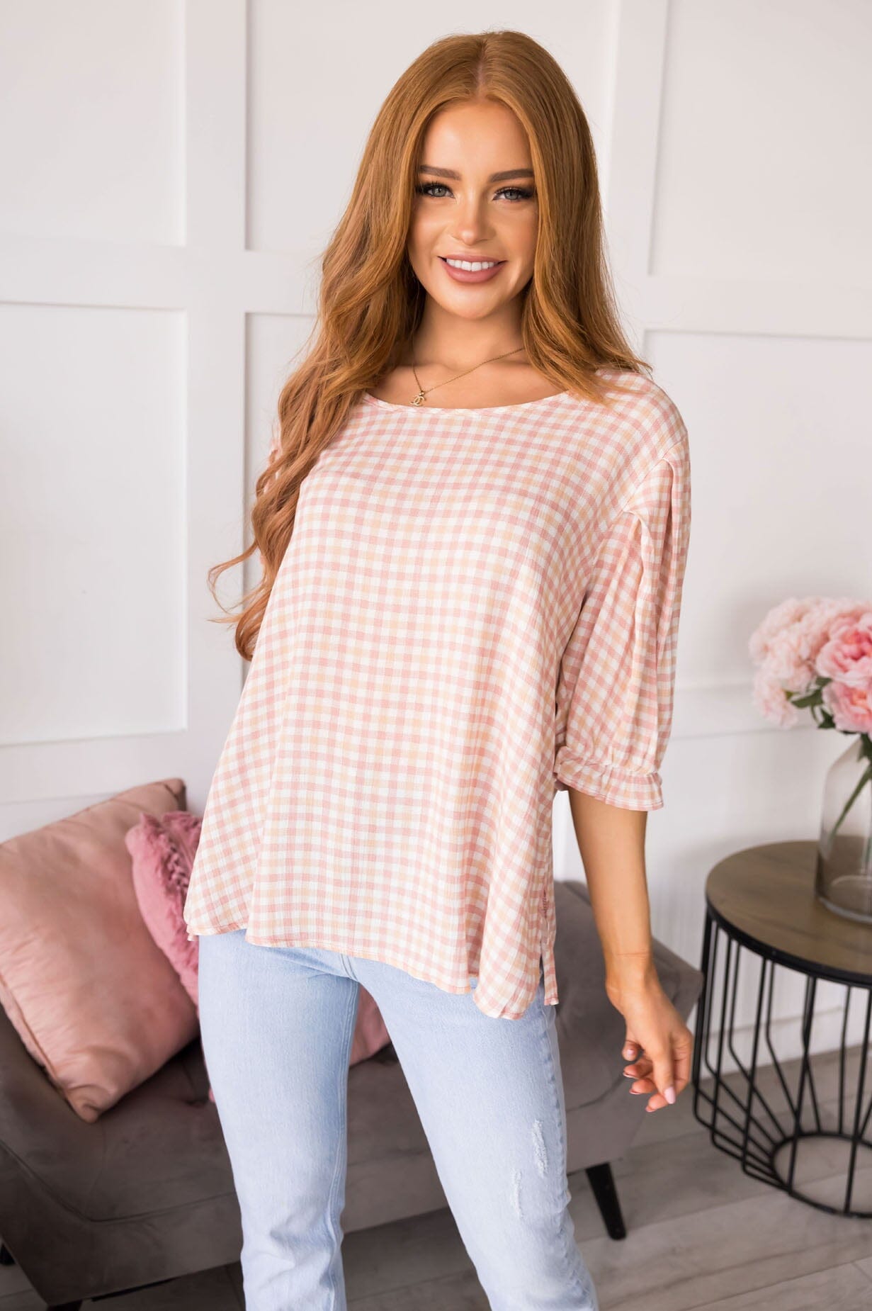 Until We Meet Again Gingham Blouse Tops vendor-unknown