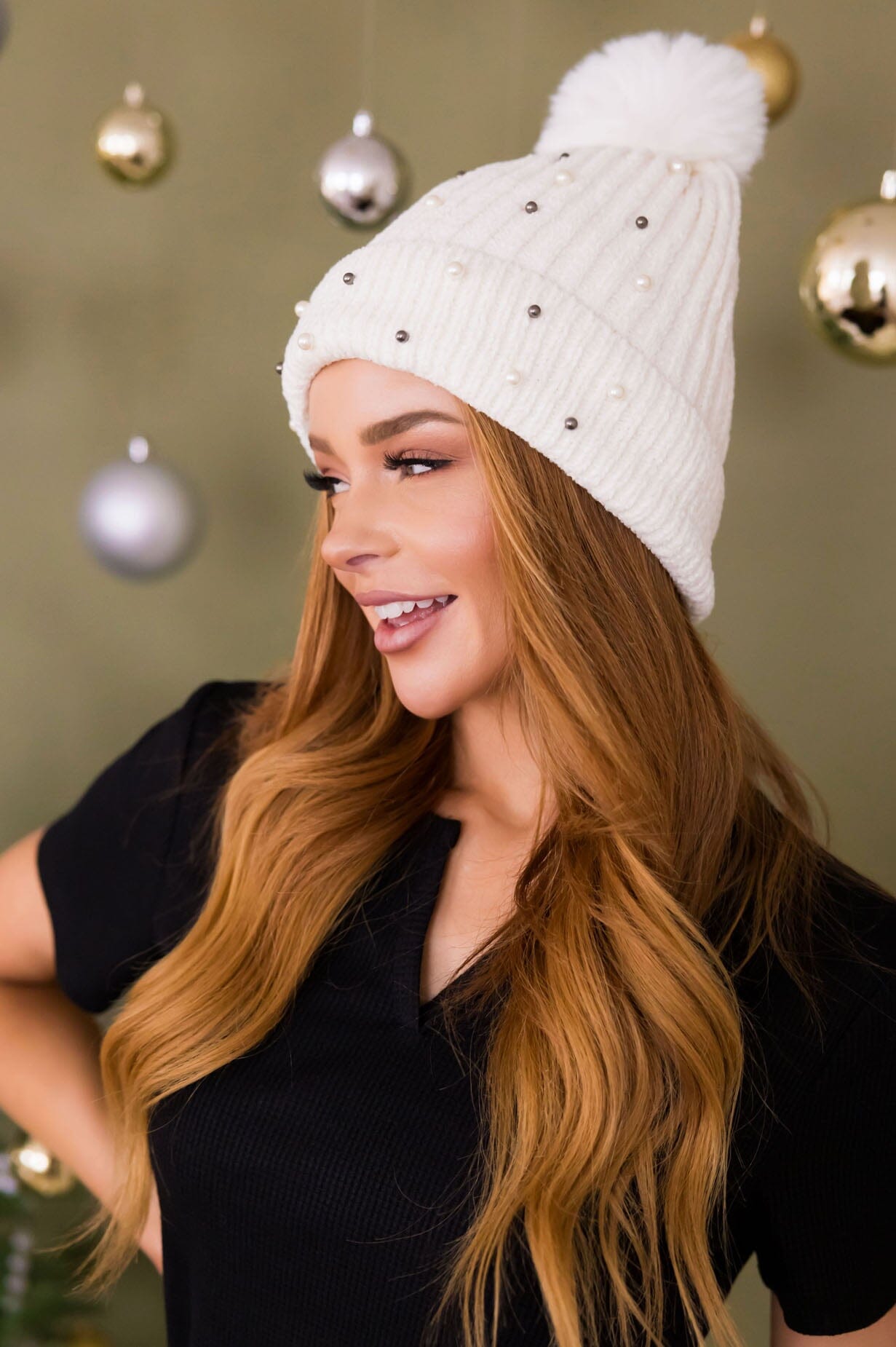 As Precious As Pearls Pom Pom Beanie Accessories & Shoes Leto Accessories