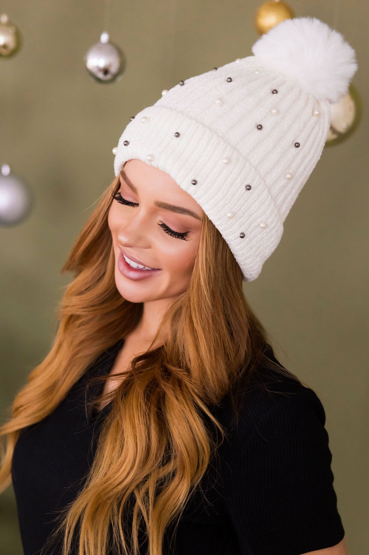 As Precious As Pearls Pom Pom Beanie Accessories & Shoes Leto Accessories