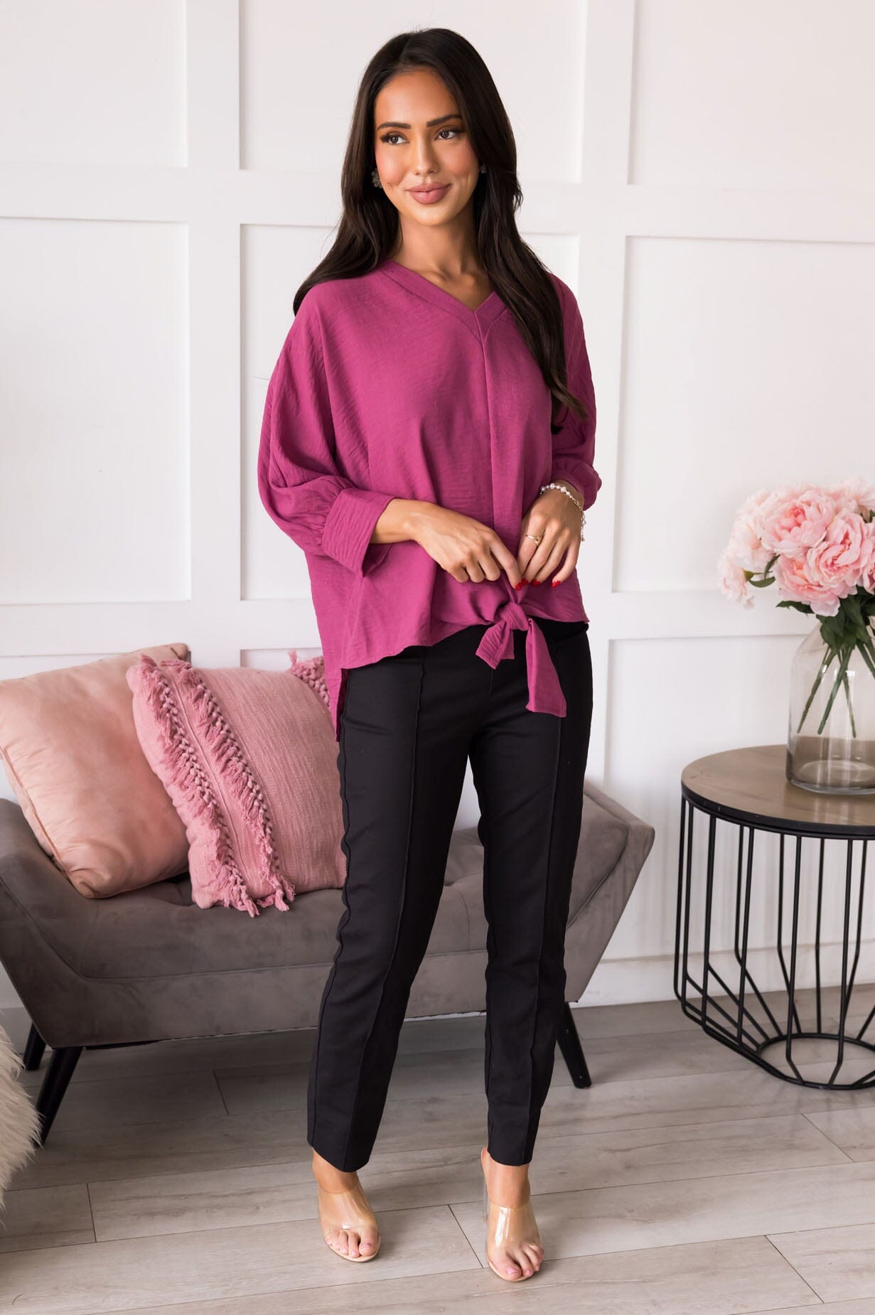 Be A Dreamer Tie Front Blouse NeeSee's Dresses