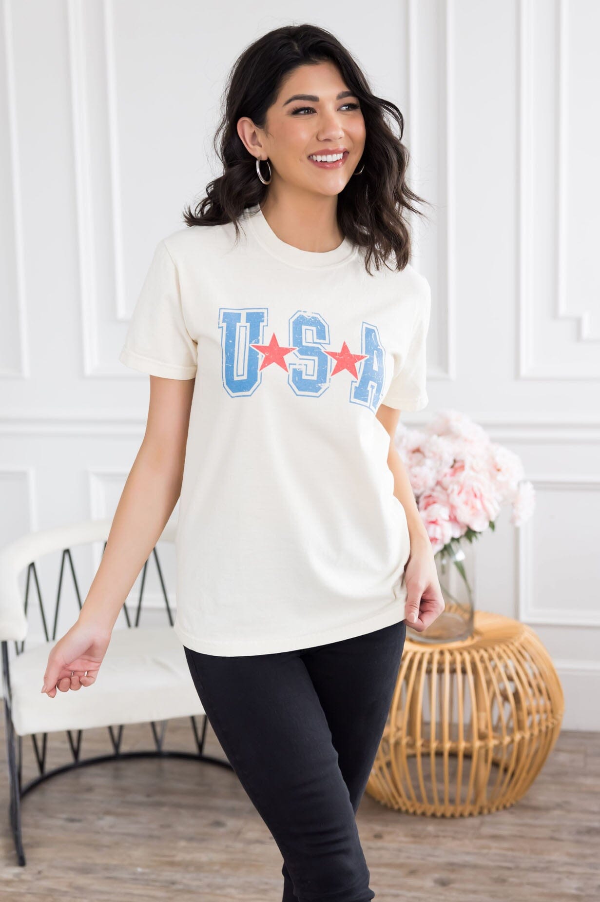 Born In The USA Graphic Tee Modest Dresses vendor-unknown