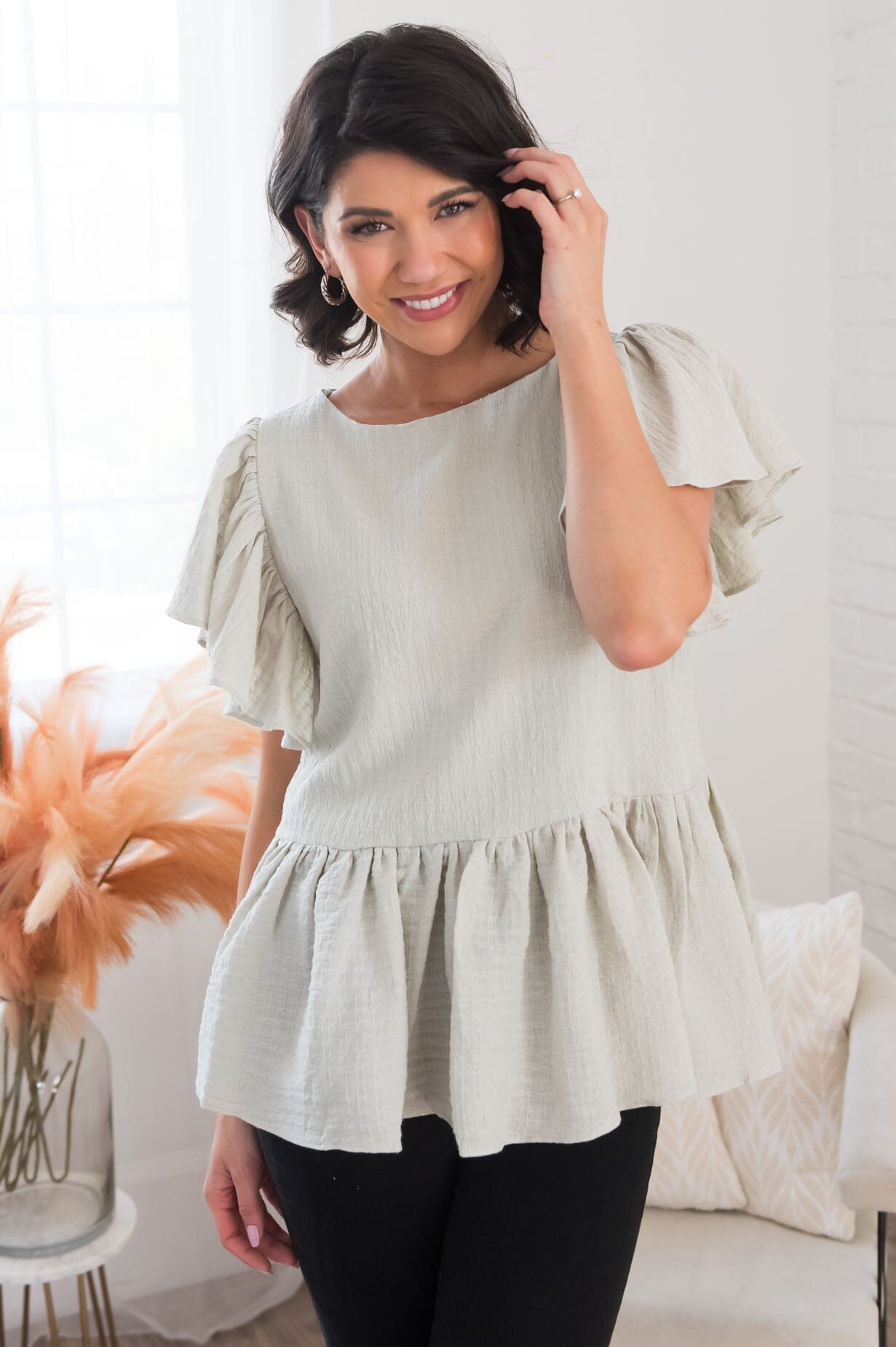 A Joy Filled Heart Modest Peplum Blouse Tops vendor-unknown