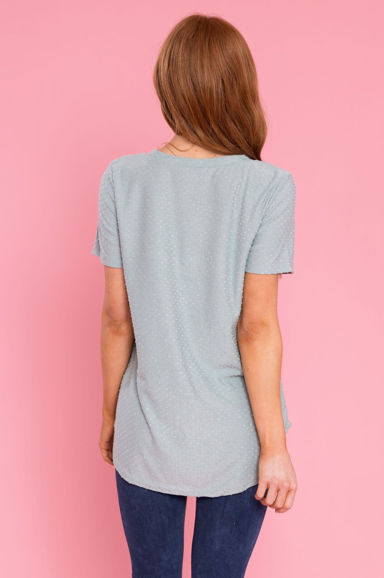 A Little Swiss Dot & Cheer V-Neck Top Modest Dresses vendor-unknown
