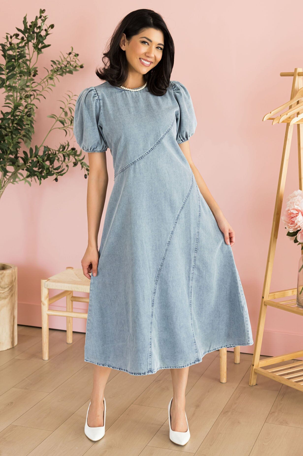 The Lillith Modest Denim Dress