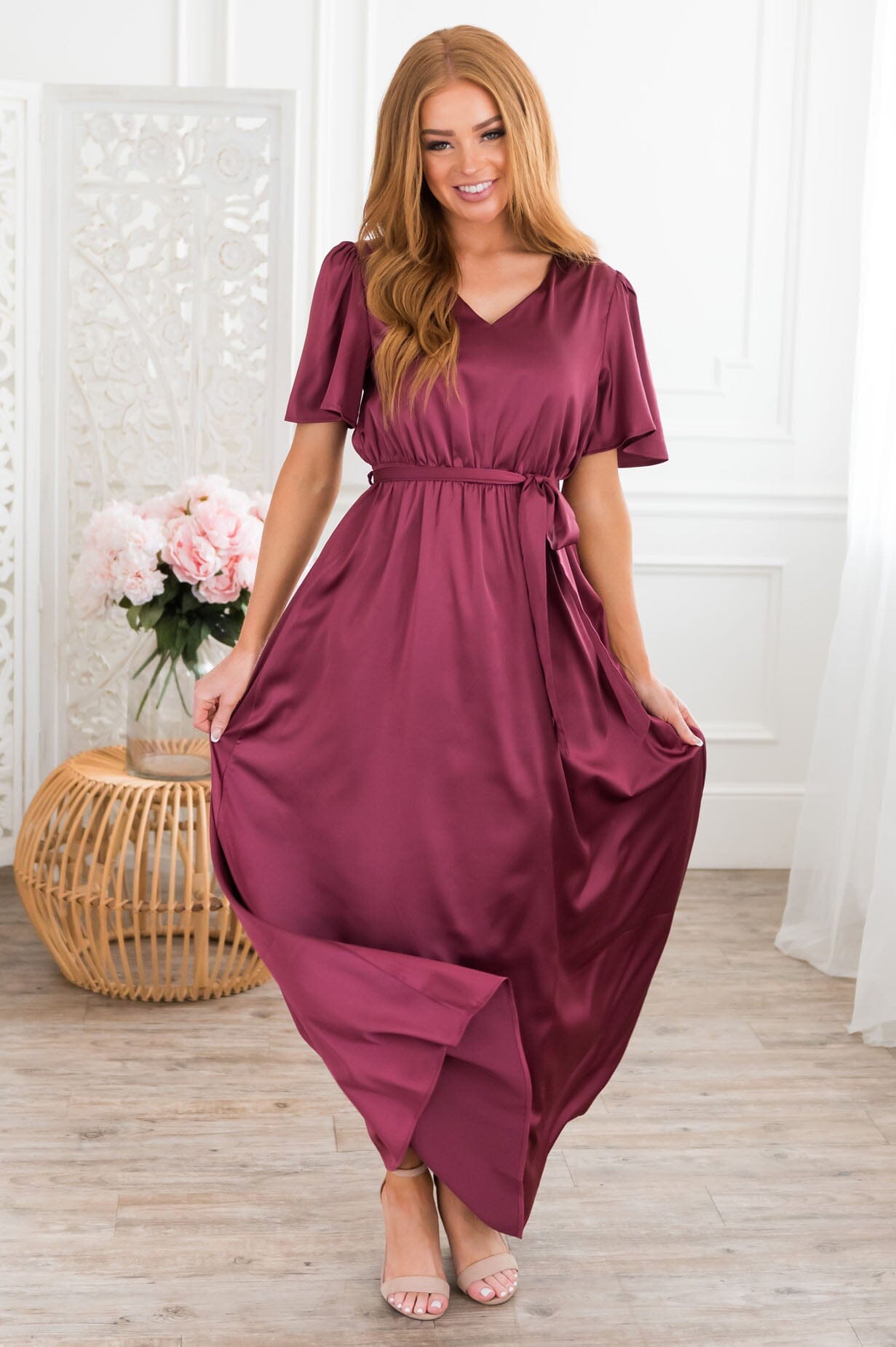 The Mathilda Modest Satin Dress