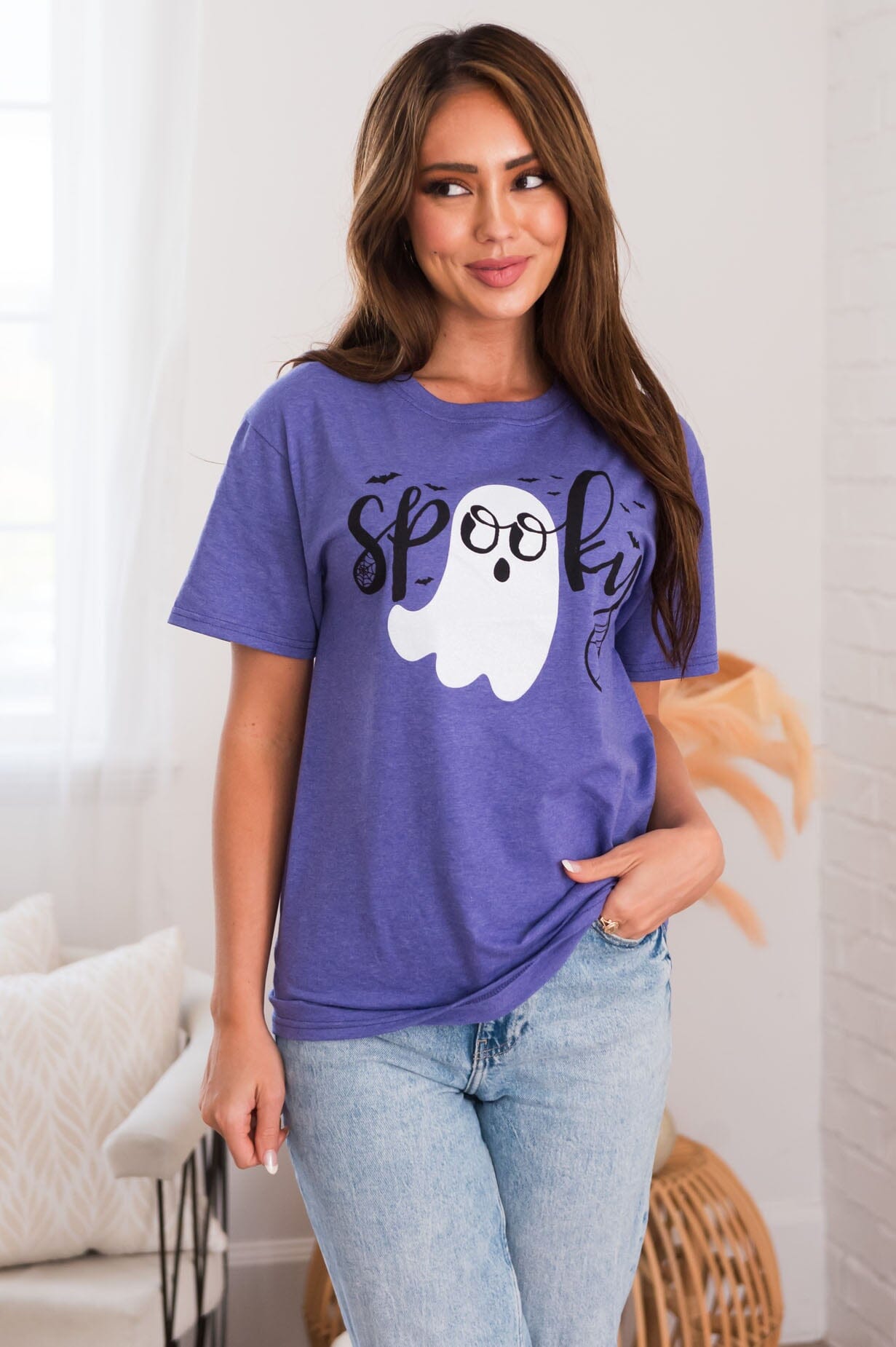 Spooky Glitter Ghost Modest Graphic Tee Modest Dresses vendor-unknown