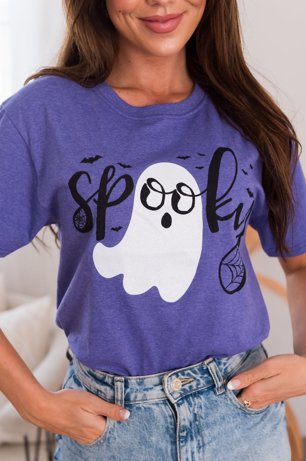 Spooky Glitter Ghost Modest Graphic Tee Modest Dresses vendor-unknown