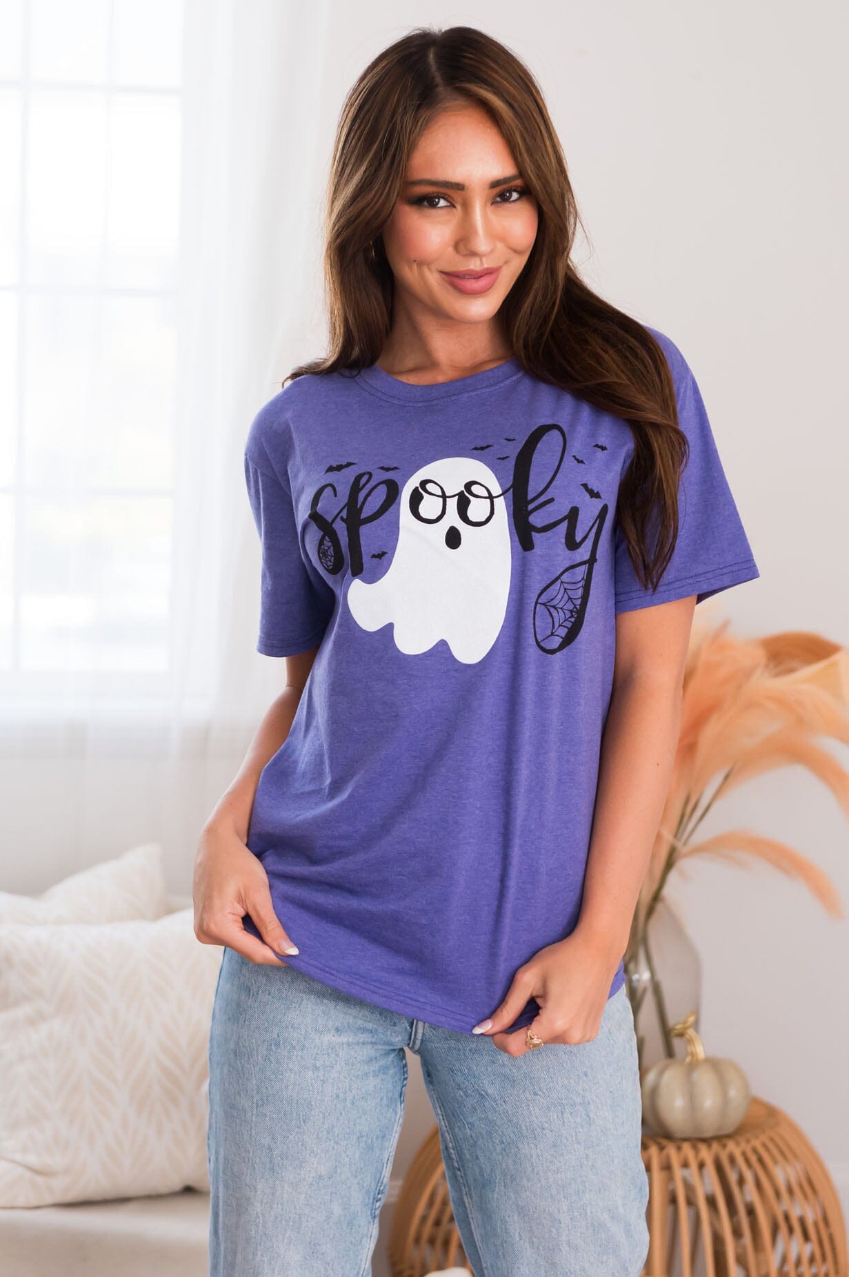 Spooky Glitter Ghost Modest Graphic Tee Modest Dresses vendor-unknown