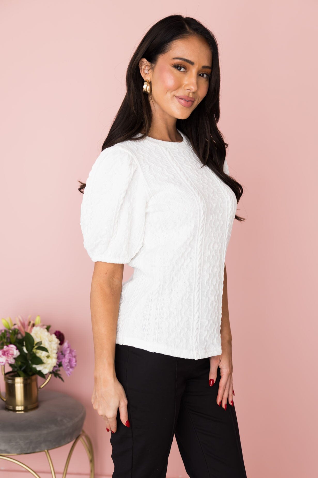 Generous Heart Textured Knit Blouse Modest Dresses vendor-unknown