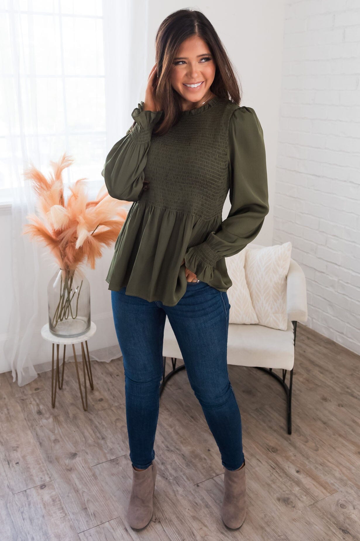 By Chance Modest Peplum Blouse Tops vendor-unknown