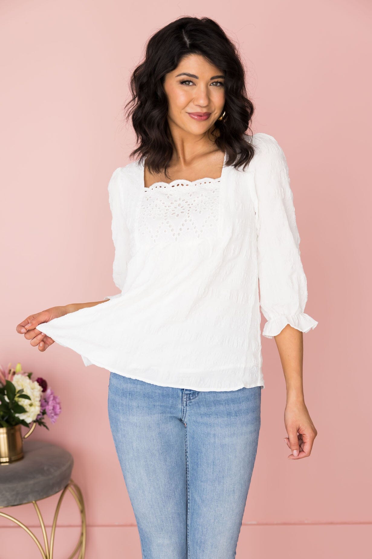 Brighter Days Ahead Eyelet Blouse Modest Dresses vendor-unknown