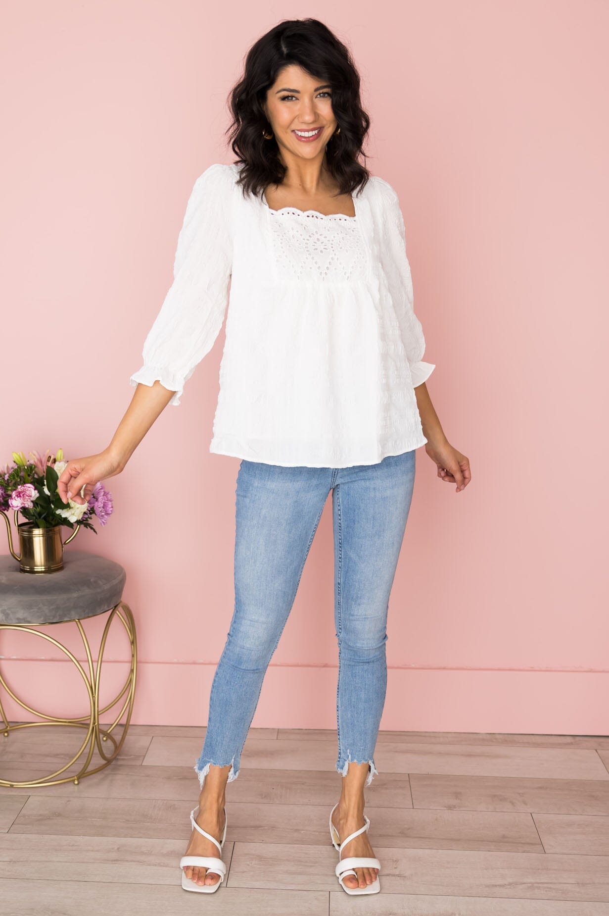 Brighter Days Ahead Eyelet Blouse Modest Dresses vendor-unknown