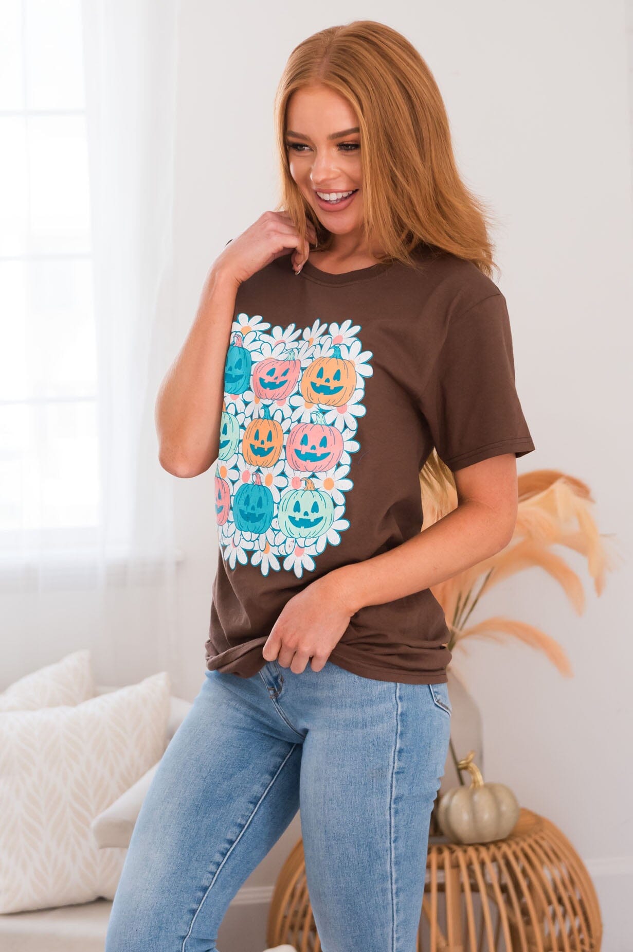 Field Of Pumpkins Modest Graphic Tee Modest Dresses vendor-unknown