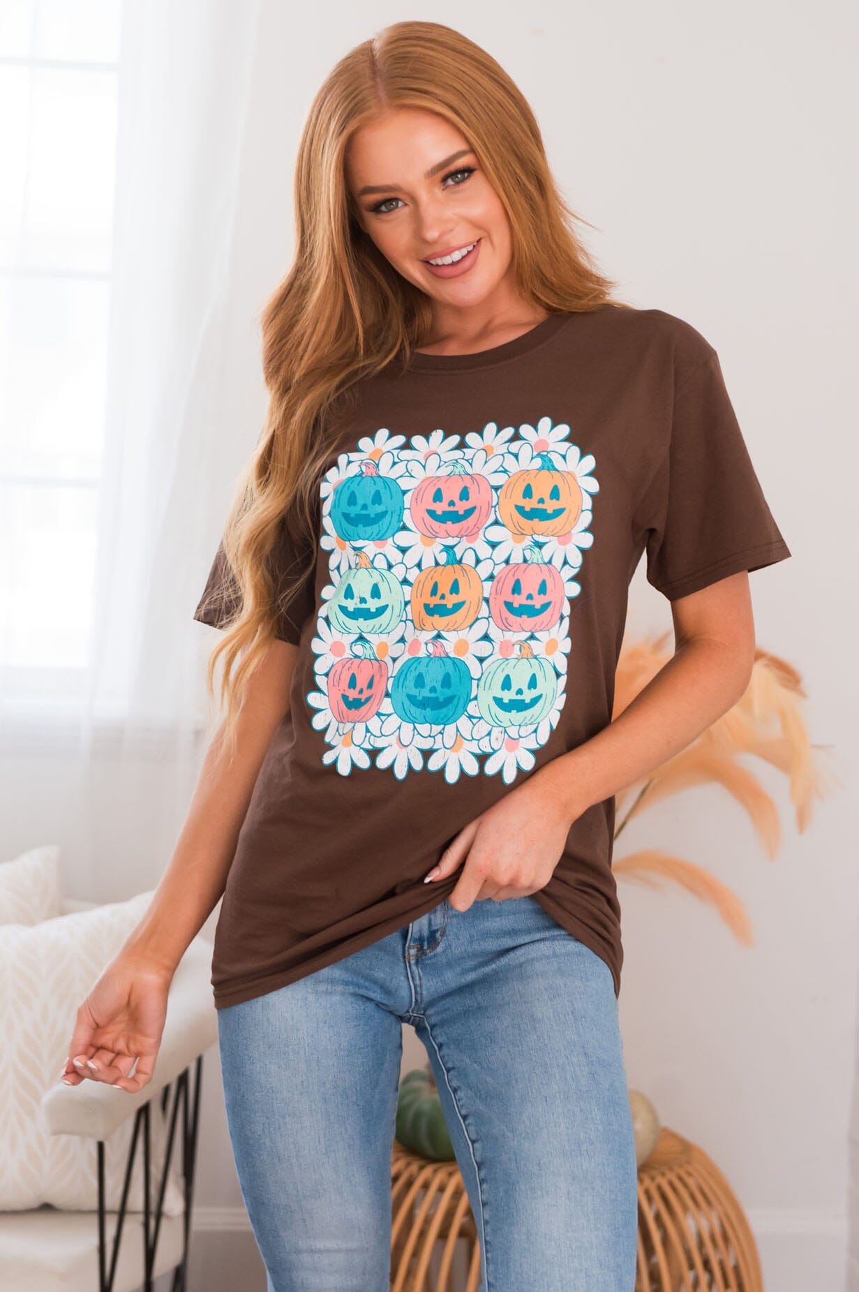 Field Of Pumpkins Modest Graphic Tee Modest Dresses vendor-unknown
