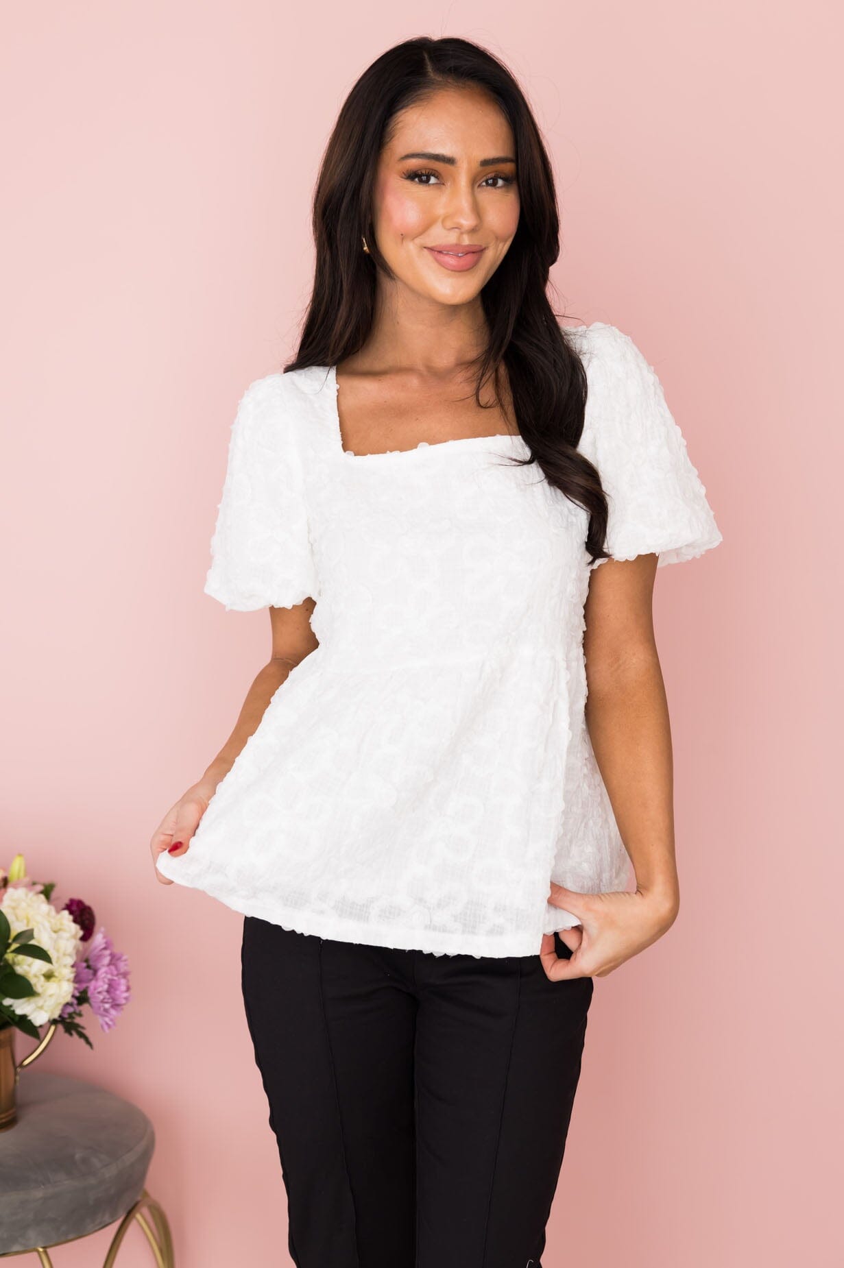 Angelic Beauty Textured Blouse Modest Dresses vendor-unknown