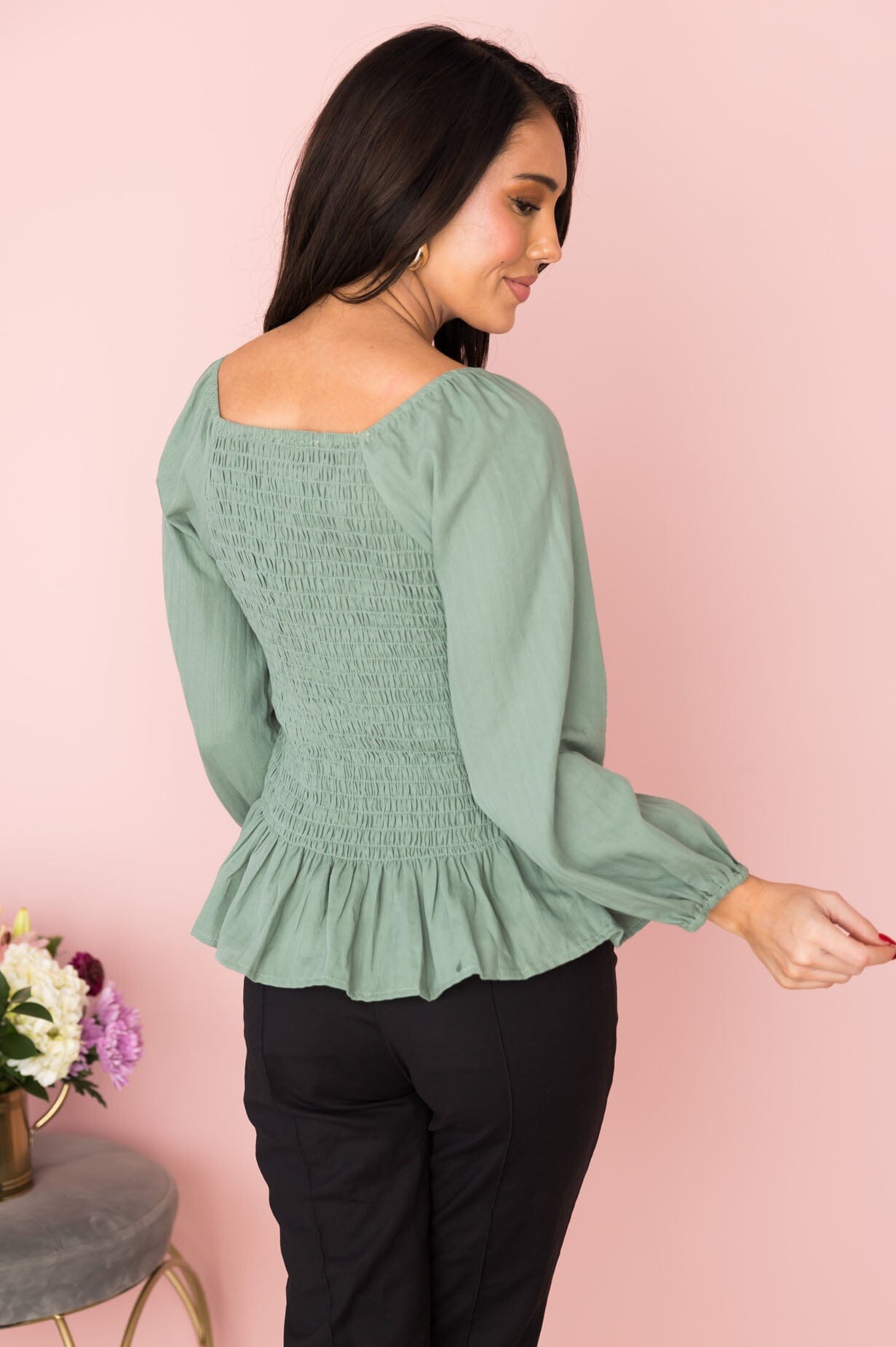 Beautiful Visions Smocked Blouse Tops vendor-unknown