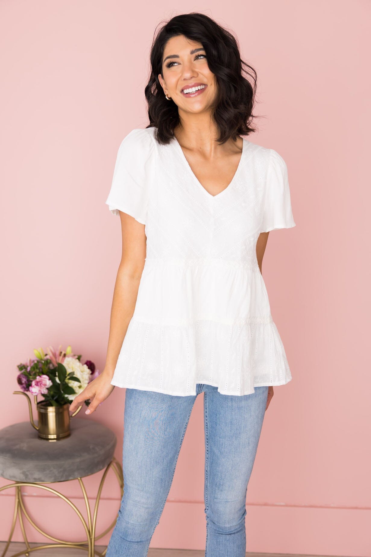 Hopeful Heart Embroidered Blouse Tops vendor-unknown