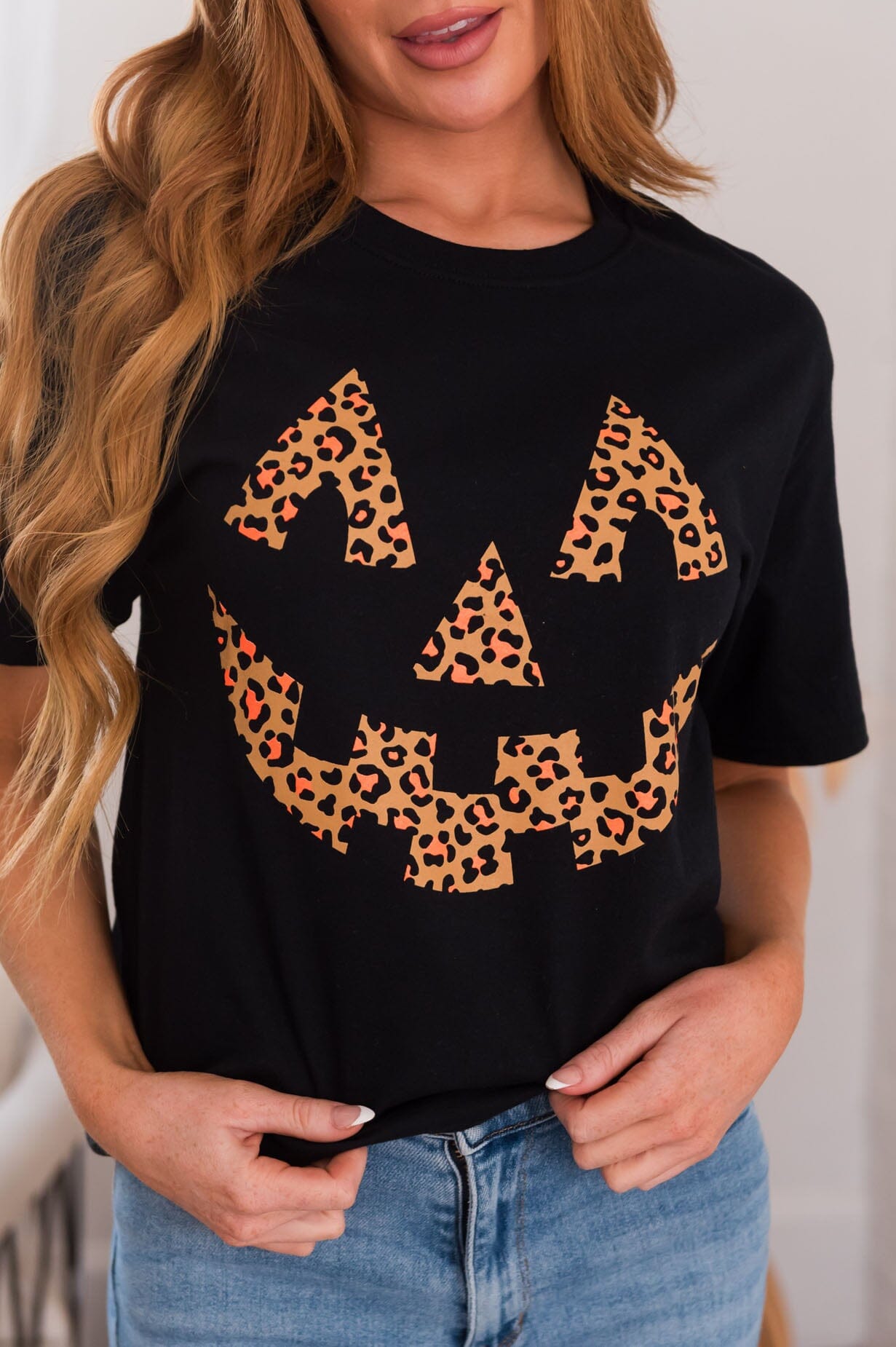 Leopard Jack O Lantern Modest Graphic Tee Modest Dresses vendor-unknown