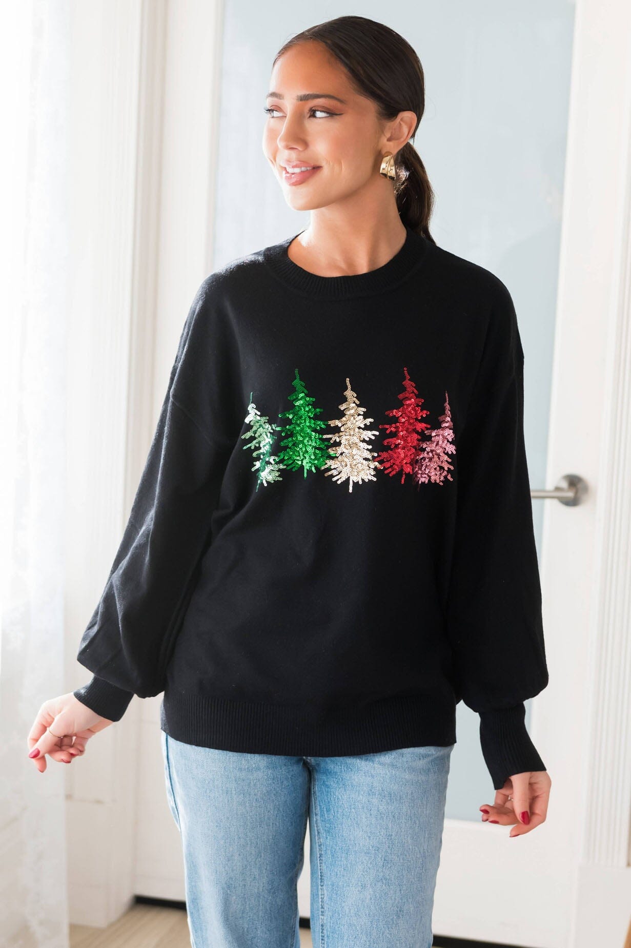 Lights In The Trees Sequin Sweater Modest Dresses vendor-unknown