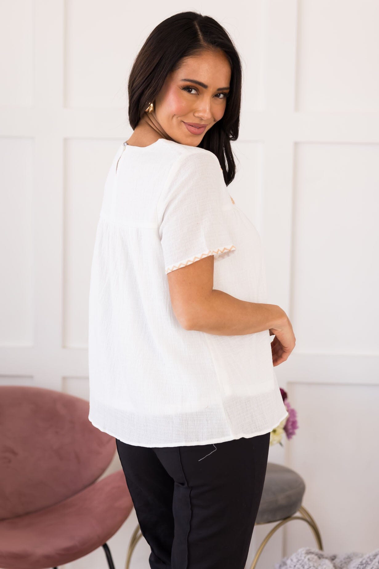 Flower Shopping Embroidered Blouse Tops vendor-unknown