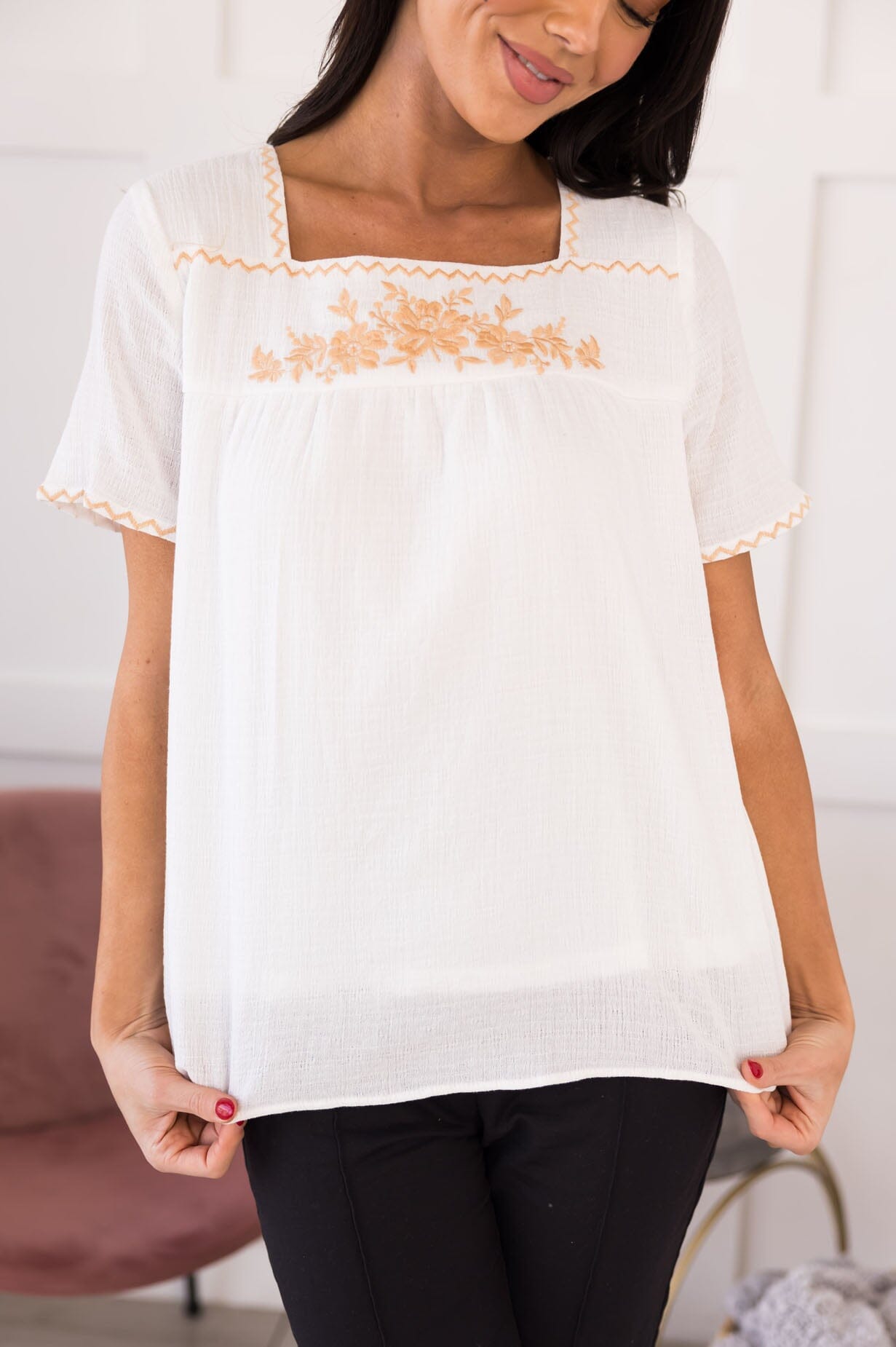 Flower Shopping Embroidered Blouse Tops vendor-unknown