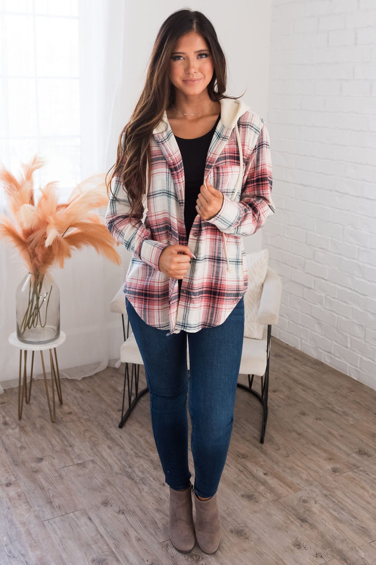 Always Go For Plaid Modest Button Front Hoodie Modest Dresses vendor-unknown