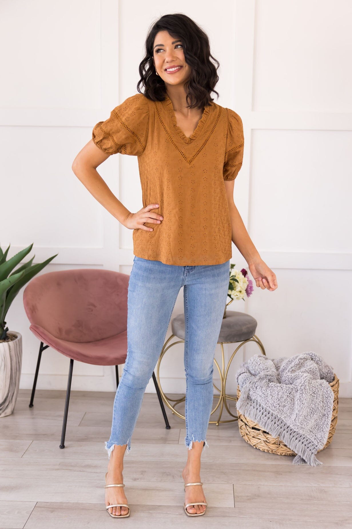 Looking On The Bright Side Eyelet Blouse Modest Dresses vendor-unknown