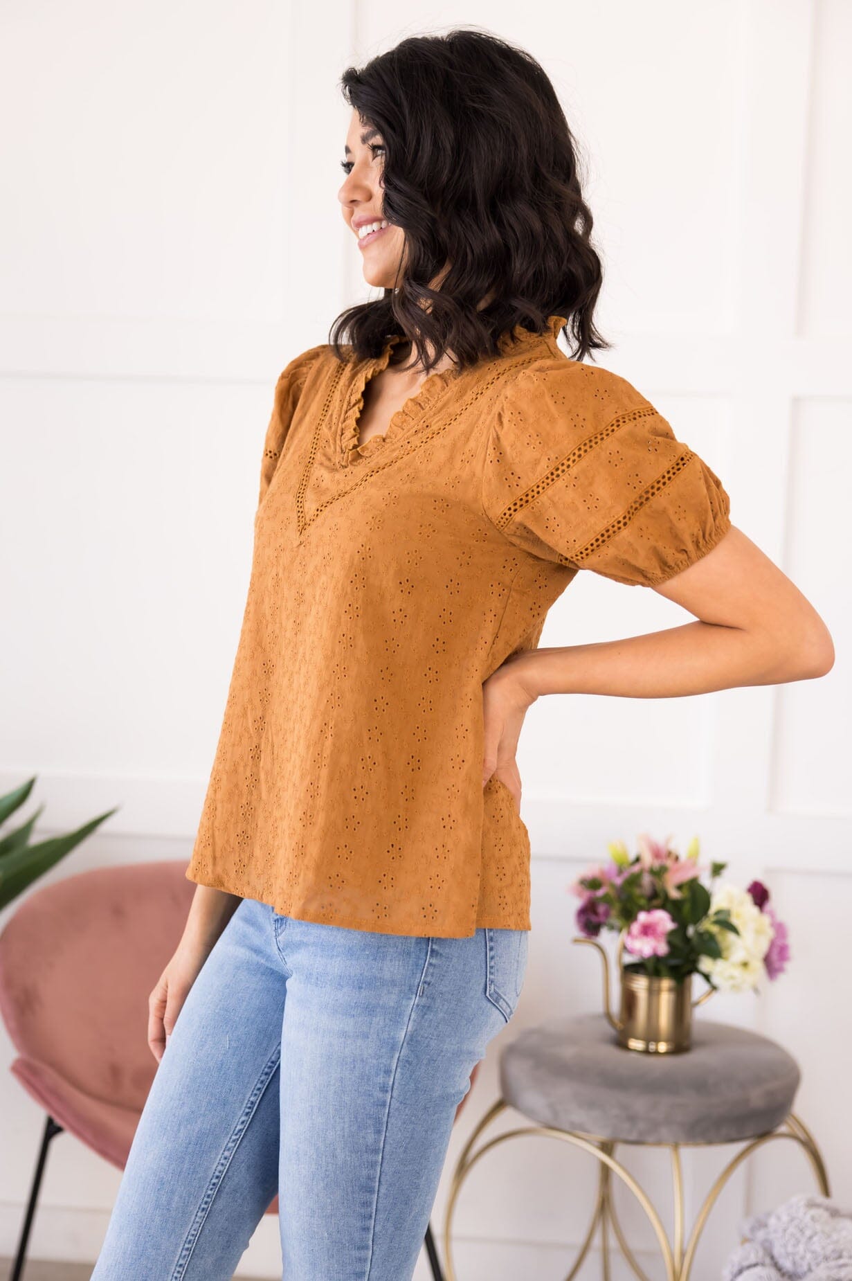 Looking On The Bright Side Eyelet Blouse Modest Dresses vendor-unknown