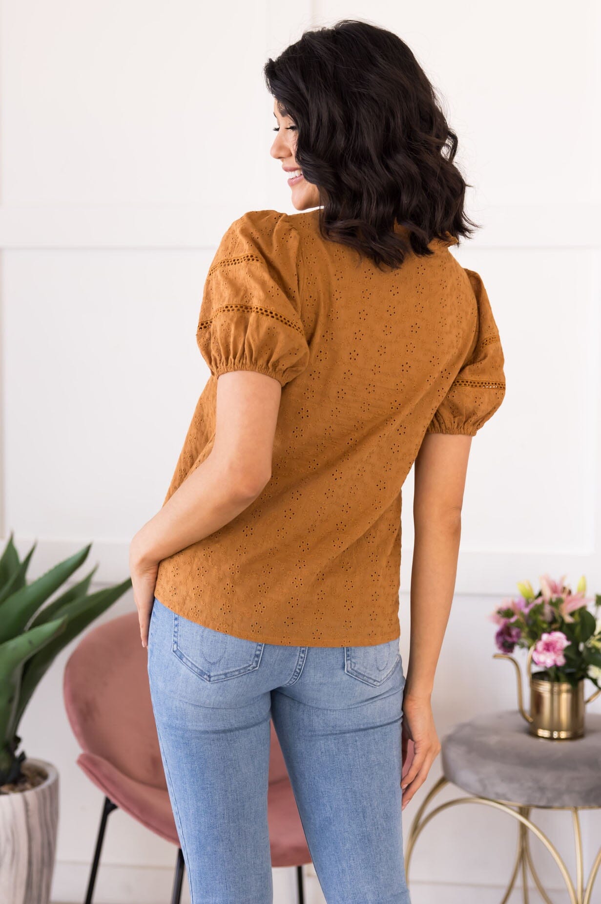 Looking On The Bright Side Eyelet Blouse Modest Dresses vendor-unknown