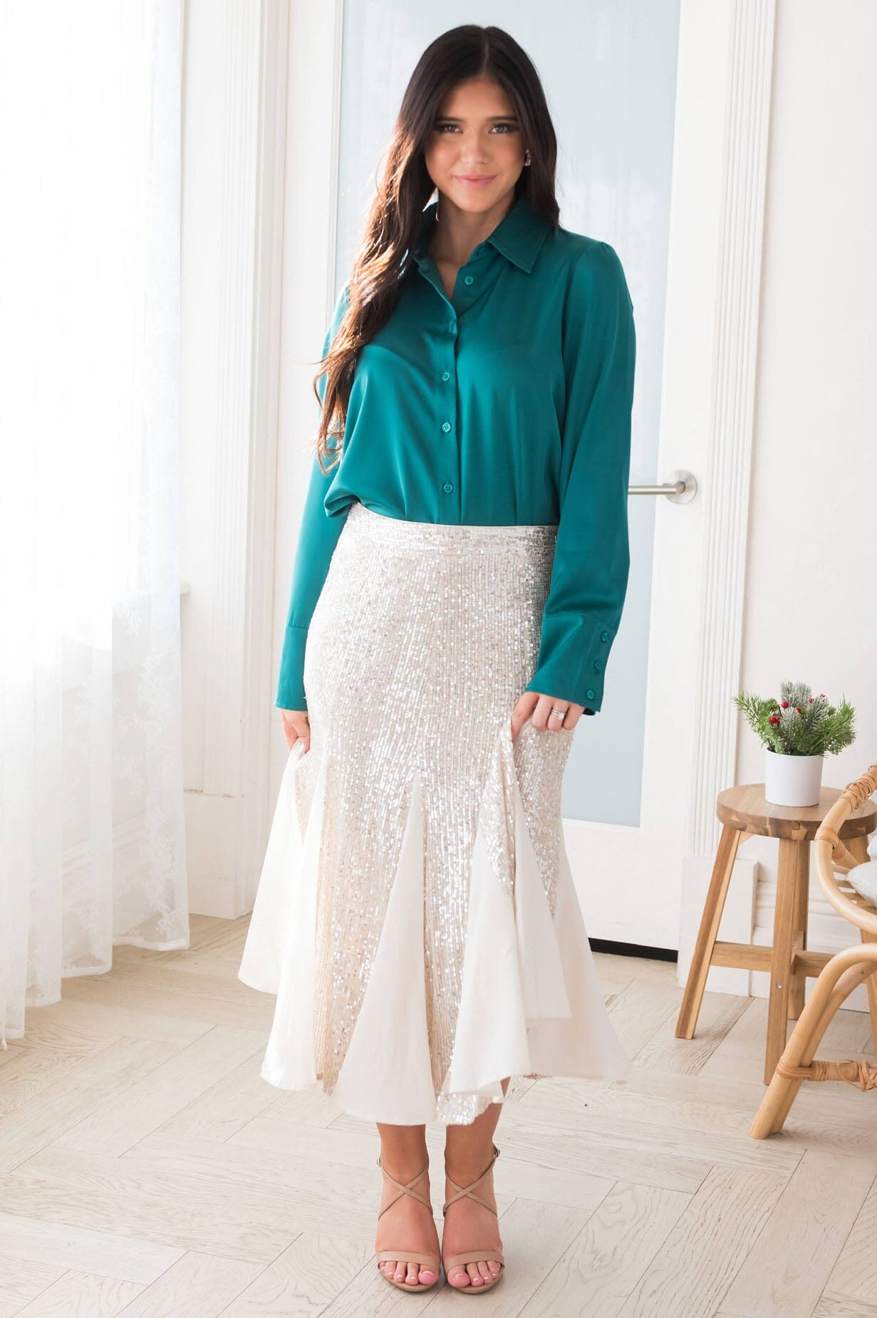 Shake It Off Button Up Blouse Modest Dresses vendor-unknown