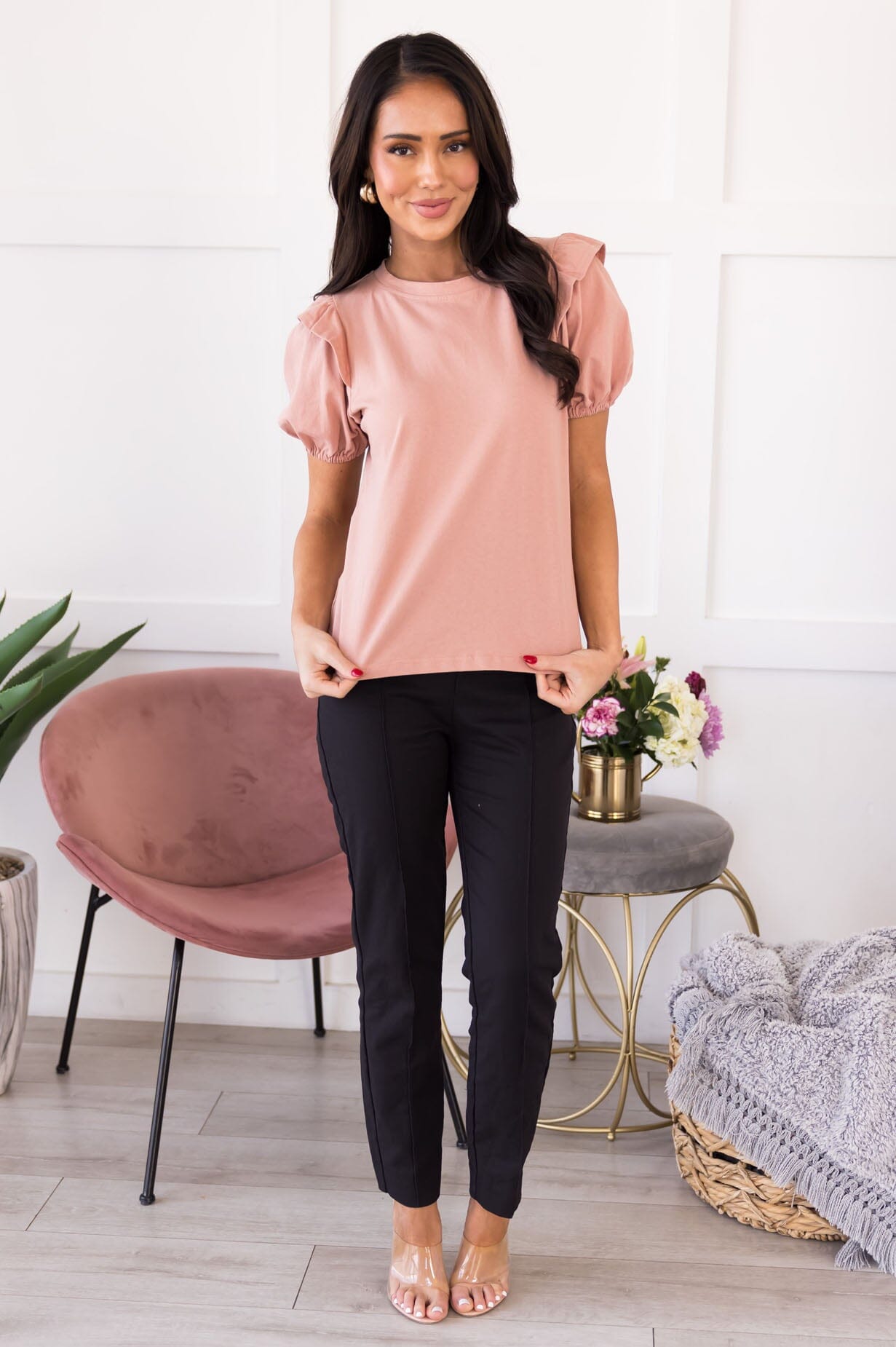 Prairie Rose Puff Sleeve Blouse Tops vendor-unknown