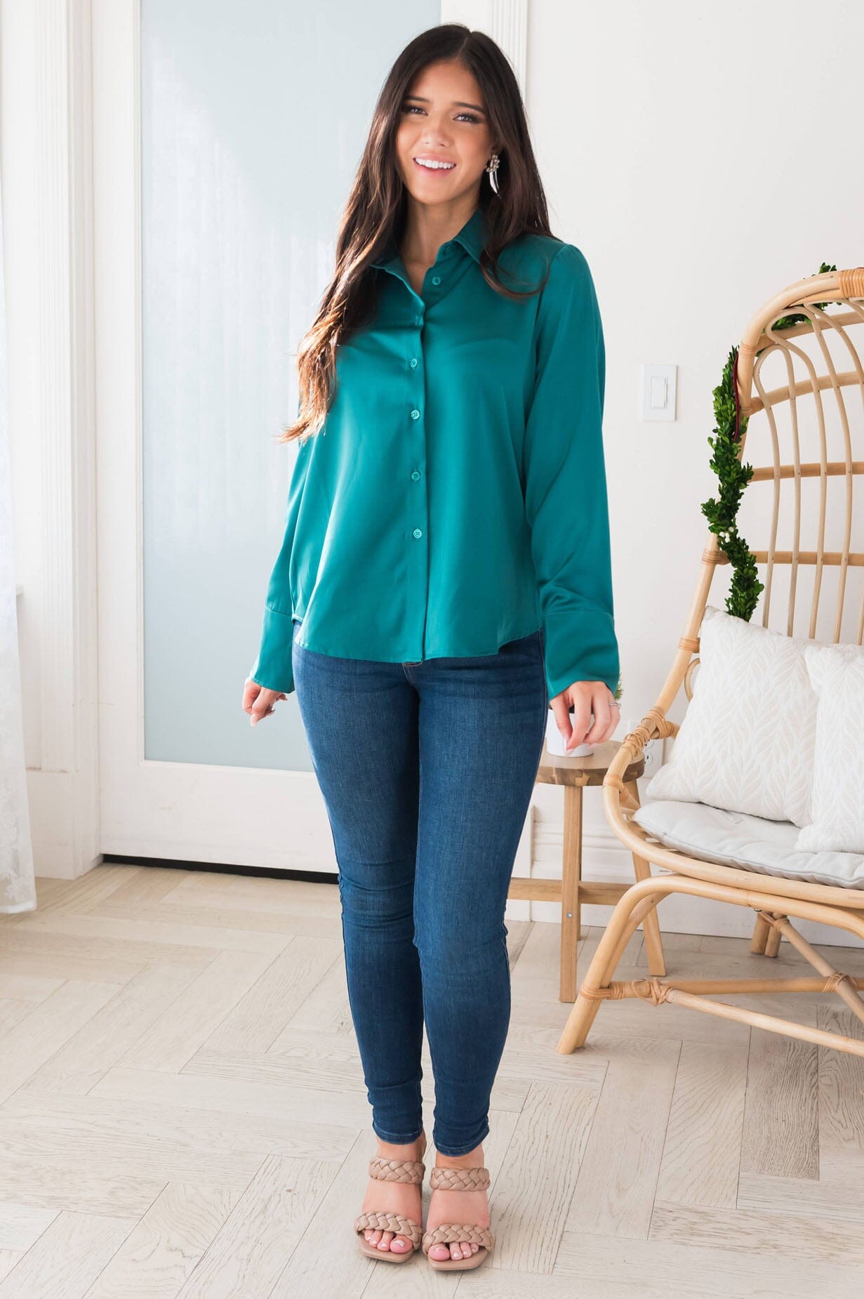 Shake It Off Button Up Blouse Modest Dresses vendor-unknown