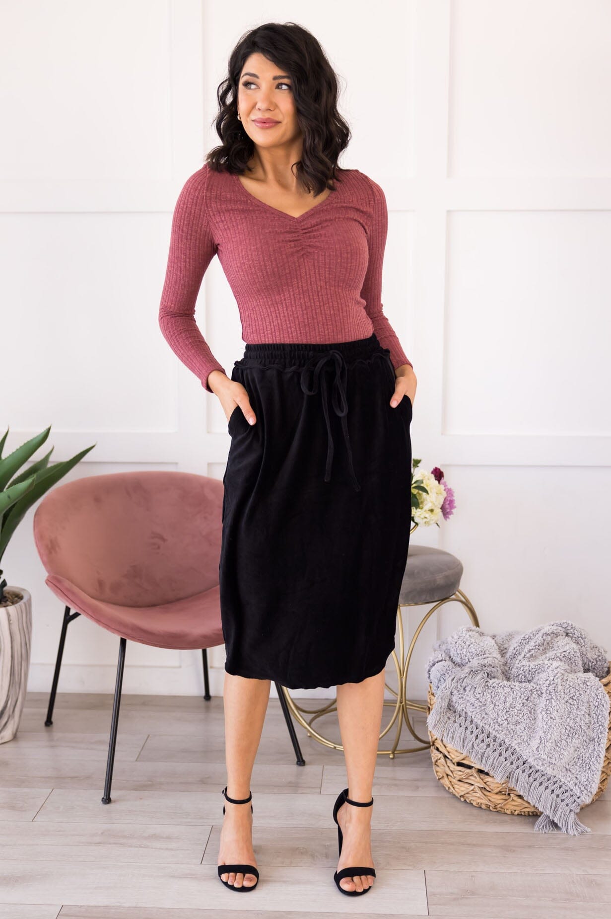 New Day Tie Waist Skirt Modest Dresses vendor-unknown