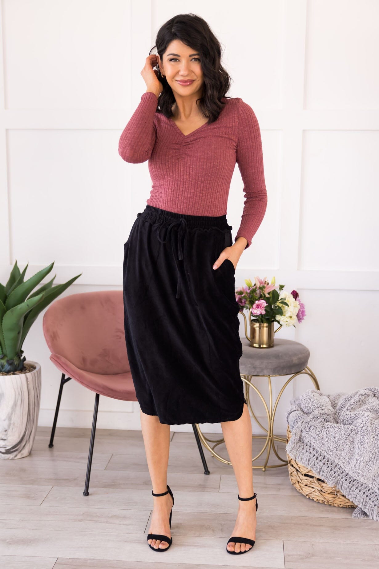 New Day Tie Waist Skirt Modest Dresses vendor-unknown