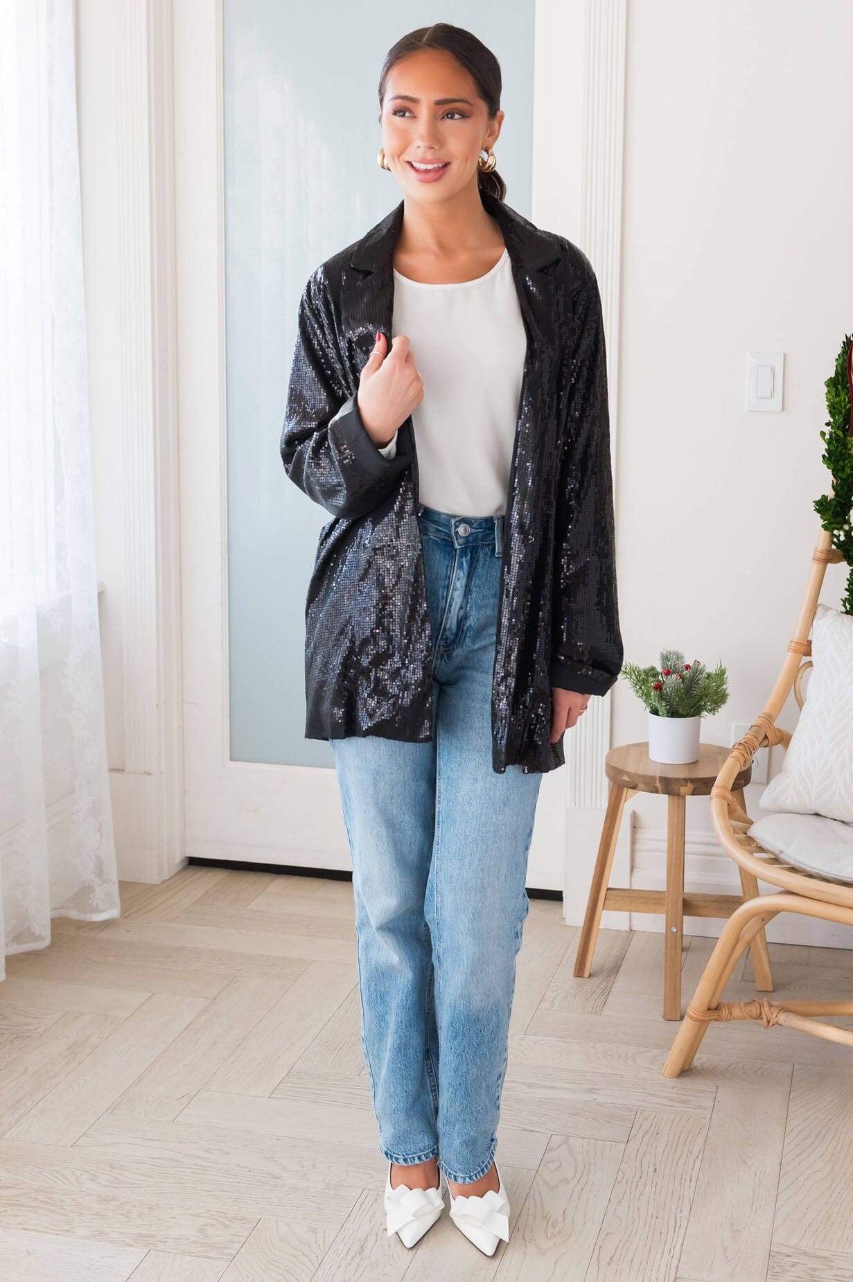 Happy Is Sparkle Sequin Blazer Modest Dresses vendor-unknown