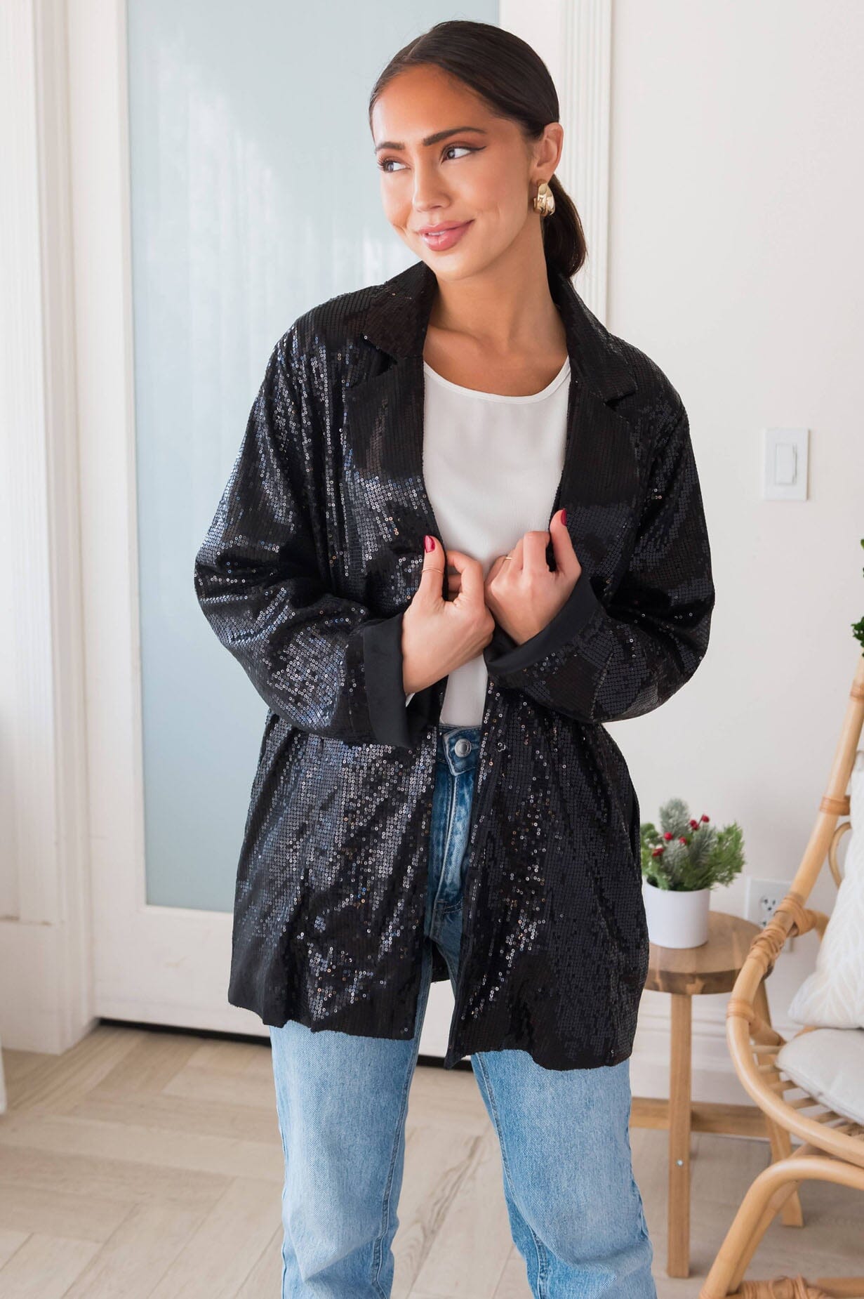 Happy Is Sparkle Sequin Blazer Modest Dresses vendor-unknown
